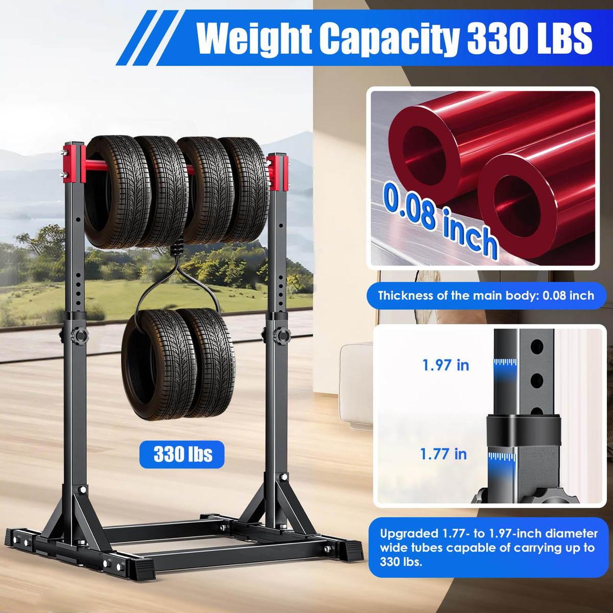 AFFLUENT Pull Up Bar Stand Free Standing Pull Up Bar Station 8 Adjustable Heights Power Tower for Home Gym Workout 330lbs Capacity Red