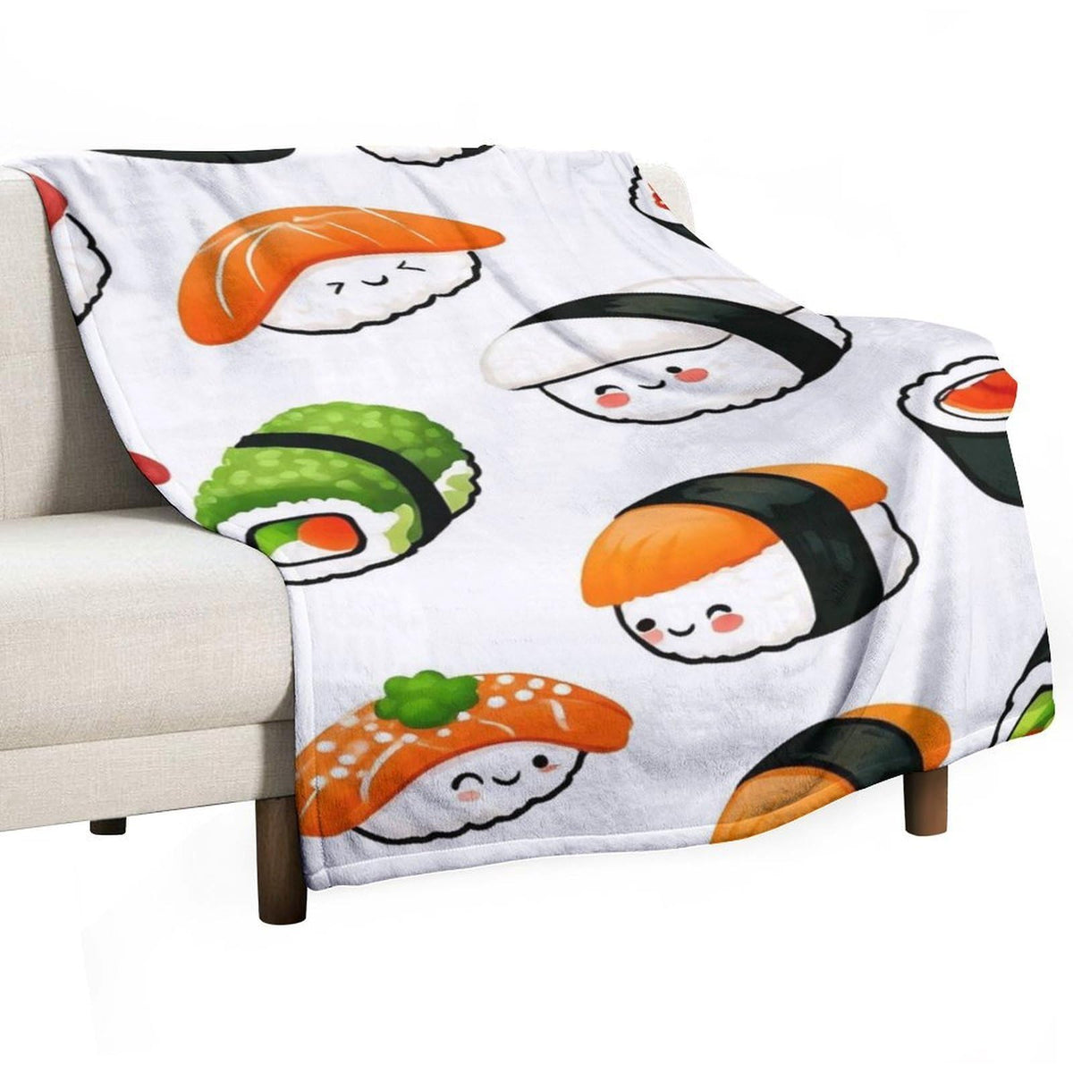 UTRSIFB Thick Carpet Chair Bedspreads Fashion Blanket Flannel Cover for Men and Women Cute Food Japanese Sushi
