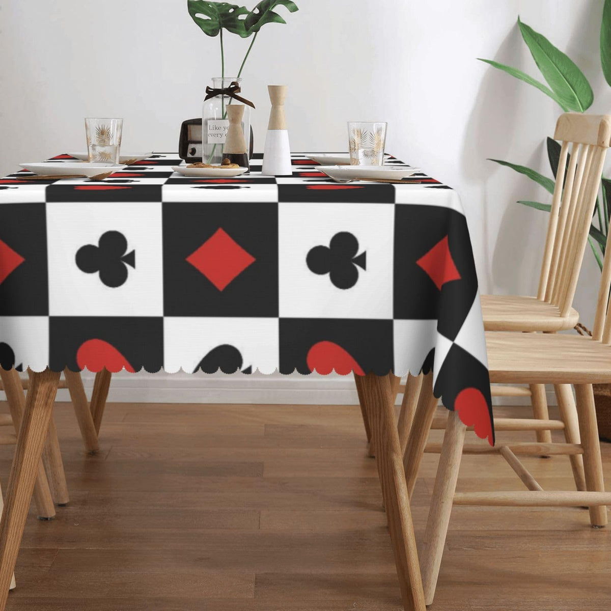 GOUROISE Playing Cards Rectangular Tablecloth, Card Pattern 54x72 Inch Wavy Lace Border Polyester Table Cloth for Dining, Kitchen, Parties