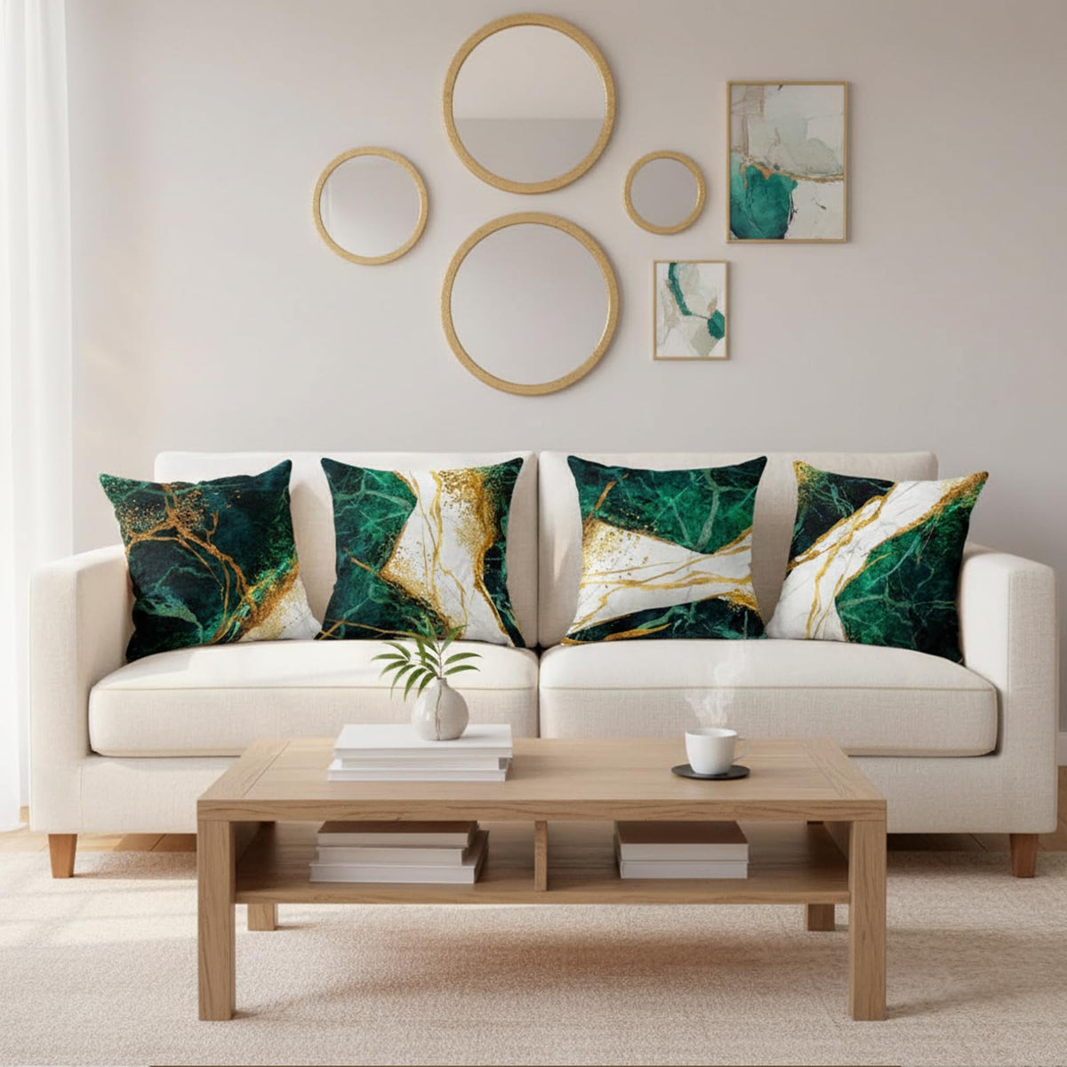 LDJRSY Green Gold Gray Decorative Throw Pillow Covers Set of 4