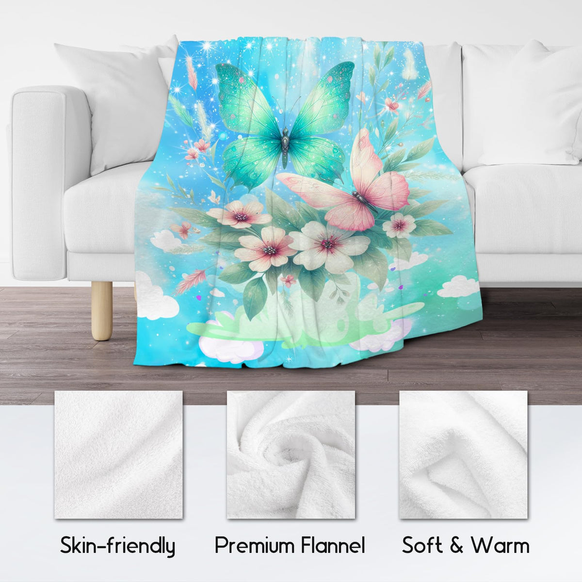 Butterfly Blanket for Girls, Butterfly Gifts for Women, Kids Flannel Blanket, Soft Warm Throw for Sofa Nap, 40"x50"