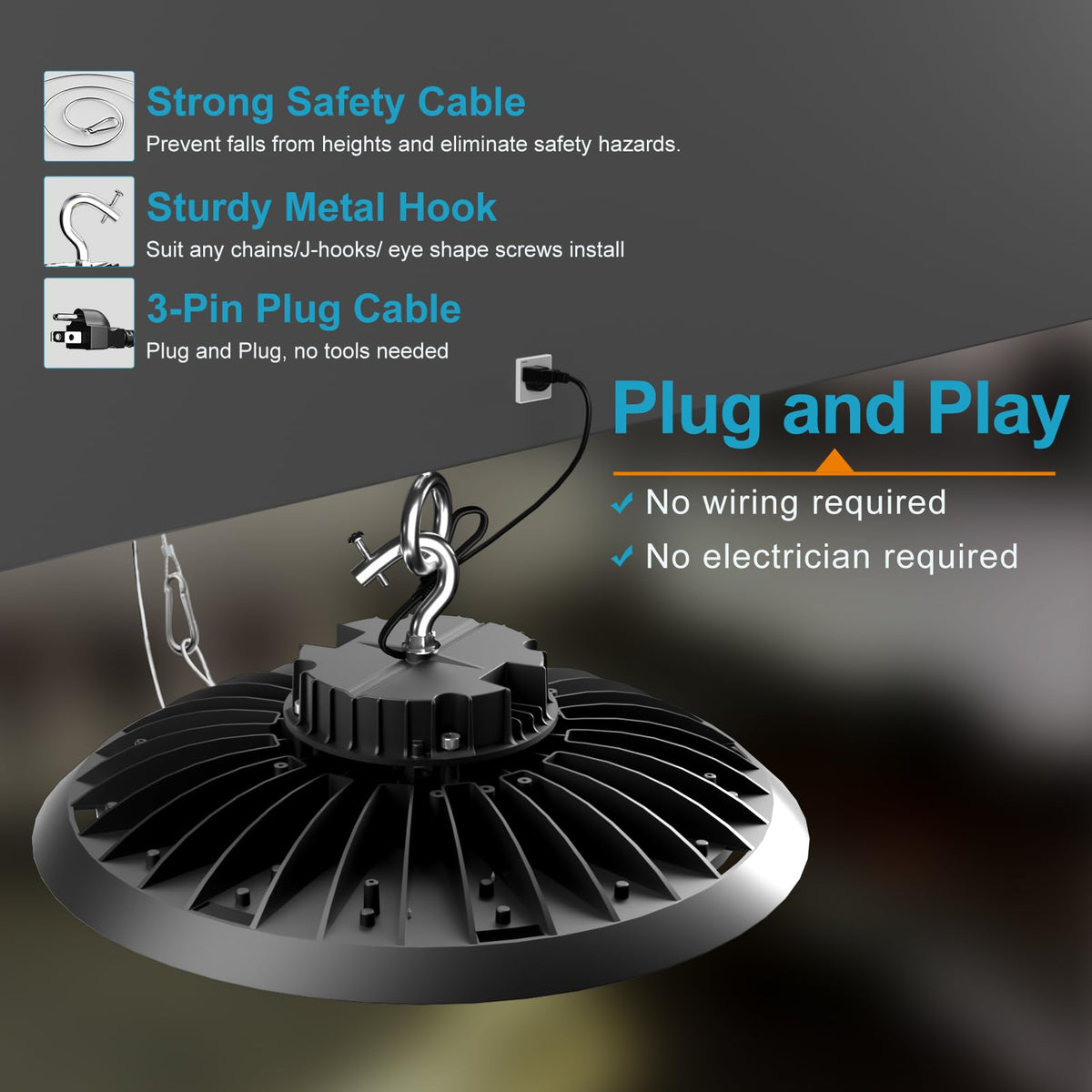 Lightdot 250W High Bay LED Shop Light 100-277V 37500Lm Commercial High Bay Lights Plug and Play UFO LED Lights for Warehouse Workshop Barn 5 Yrs Warranty-6Pack