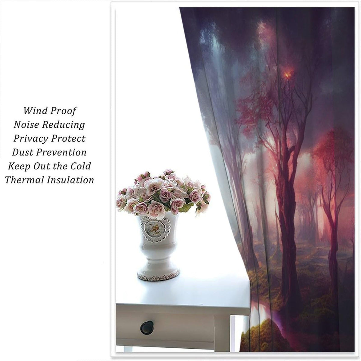 BenYaSong Forest Moon Blackout Window Curtain Vast Fantasy Landscape Feywild Trees and Surreal Glowing Art for Home Kitchen Restaurant Decoration Window Curtain 2Panel 42" W X 45" L