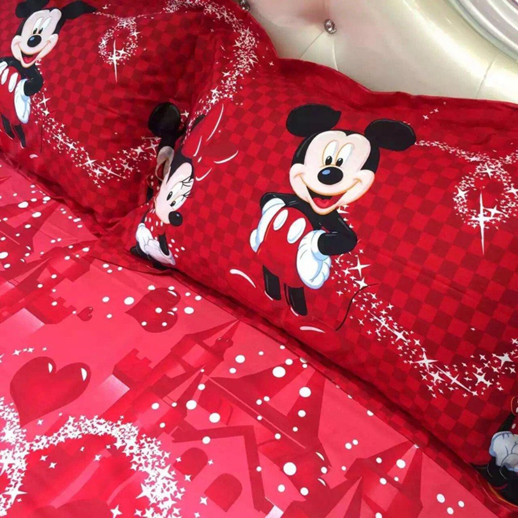 Haru Homie 100% Cotton Kids Reversible Printing Mickey Mouse Couples Duvet Cover 3PCS Bedding Set with Zipper Closure,Queen(No Comforter)