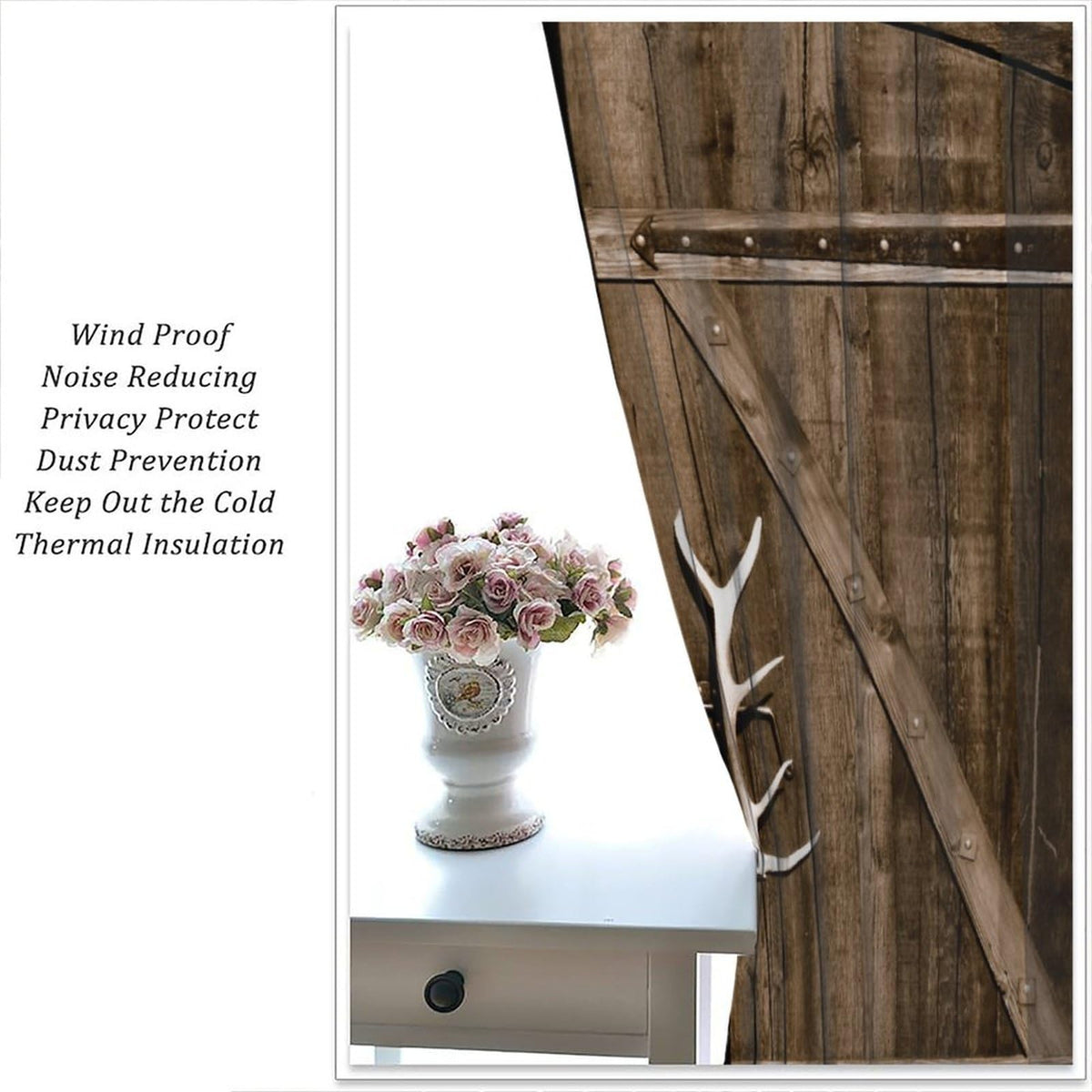 Rustic Window Curtains, Old Barn Door Wooden Board for Living Room Bedroom Kitchen, Rural Hardwood Farmhouse Western Retro Drapes Set 2 Panels,42x45 Inches