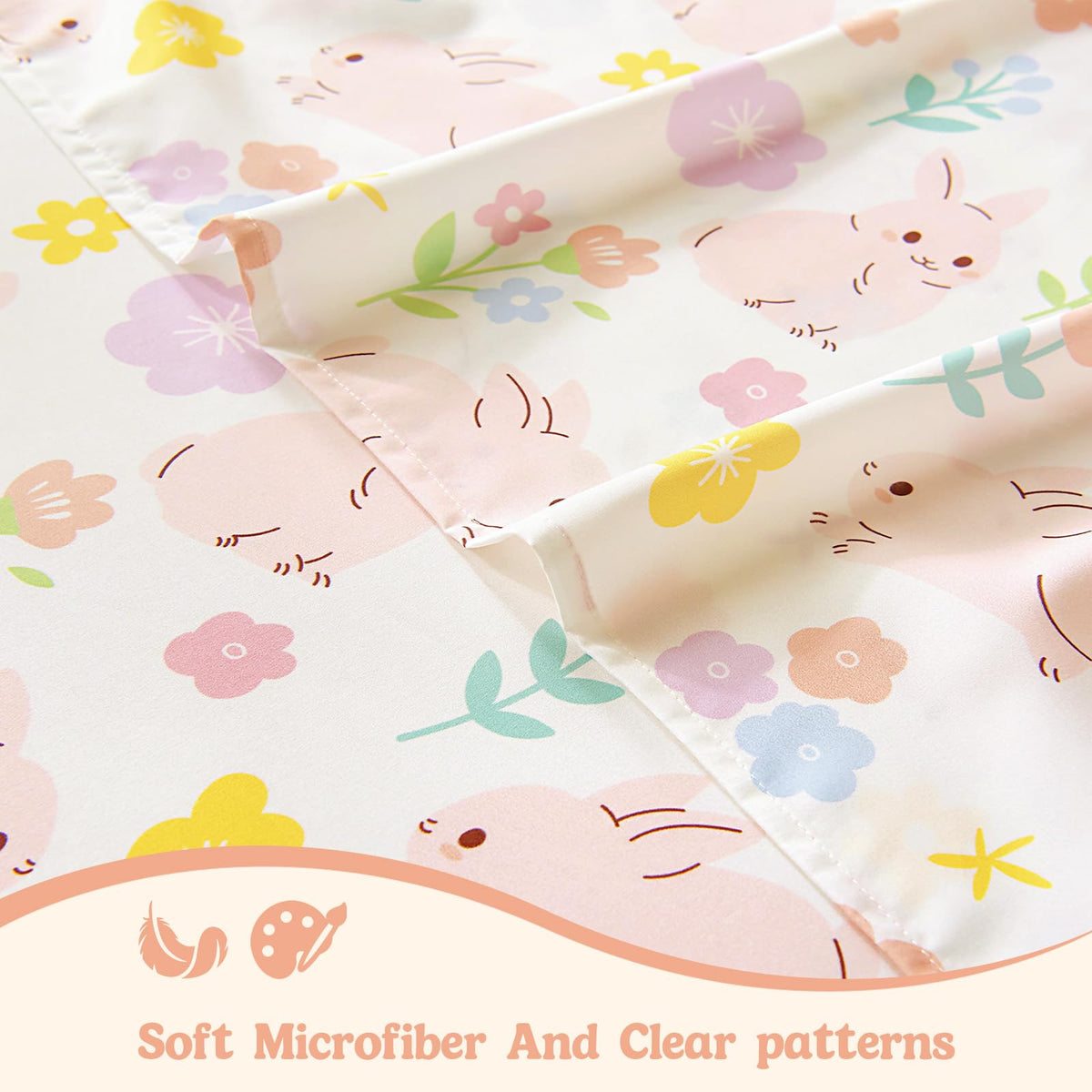MCO Kids Full Size Bed Sheets, Soft Microfiber Full Size Sheets for Boy Girls, 4 Pieces Breathable Full Bed Sheet Rabbit