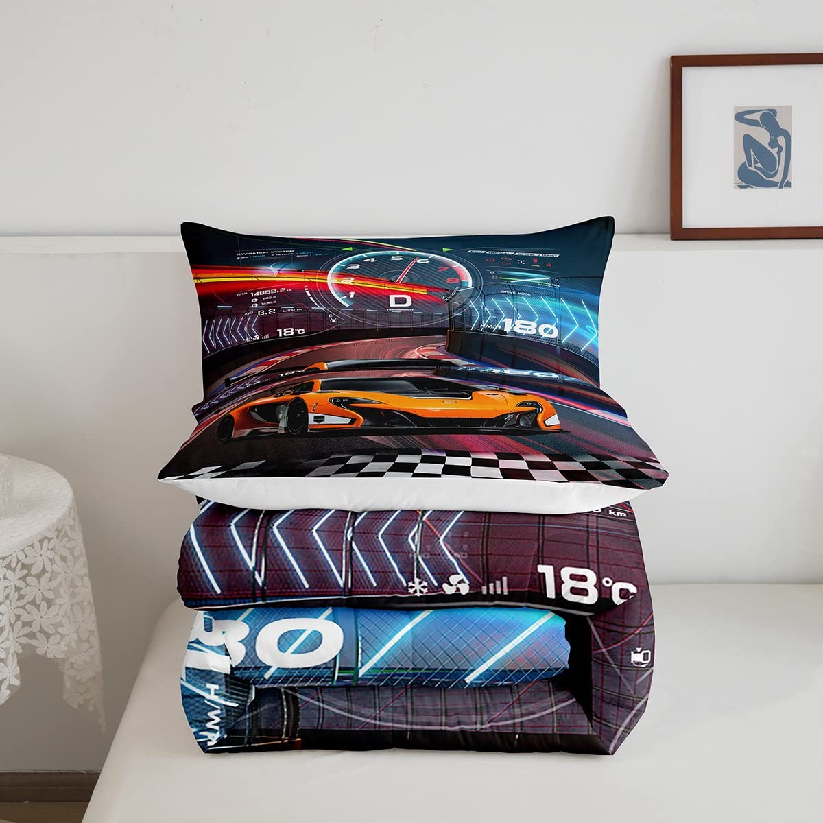 Feelyou Race Car Bedding Set - Extreme Sports Comforter Set for Kids - Queen Size, 1 Comforter Set with 2 Pillowcases
