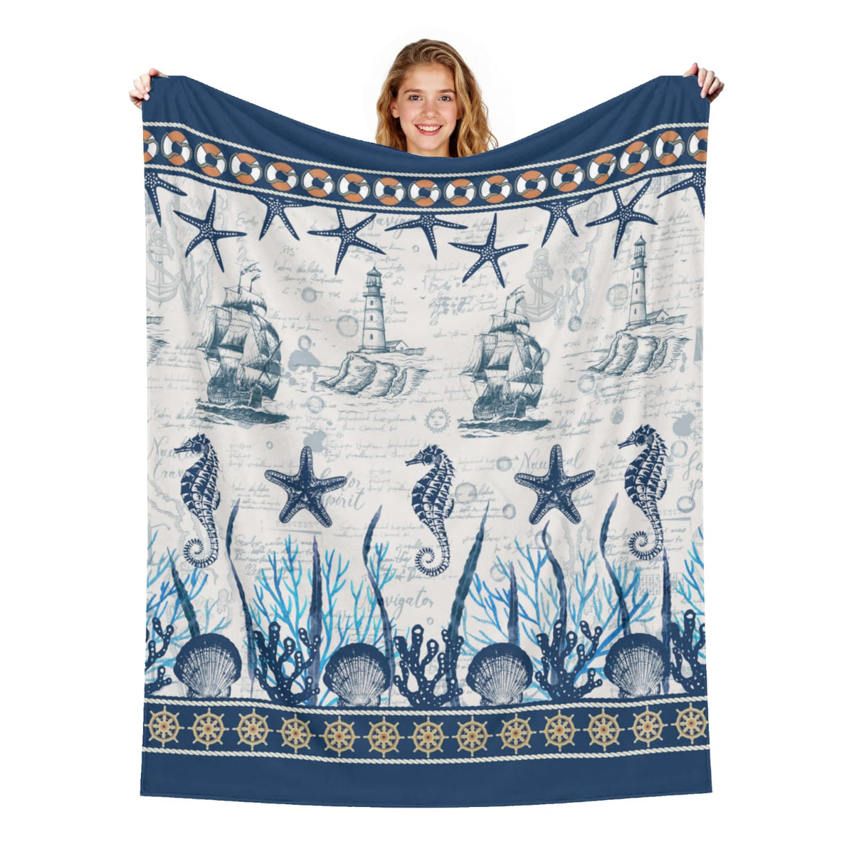 Arktrident Nautical Sailboat Throw Blanket Ocean Starfish Lightweight Bed Blankets Soft Cozy Plush Fleece Flannel Blankets for Couch Sofa Bed 50"x 60"