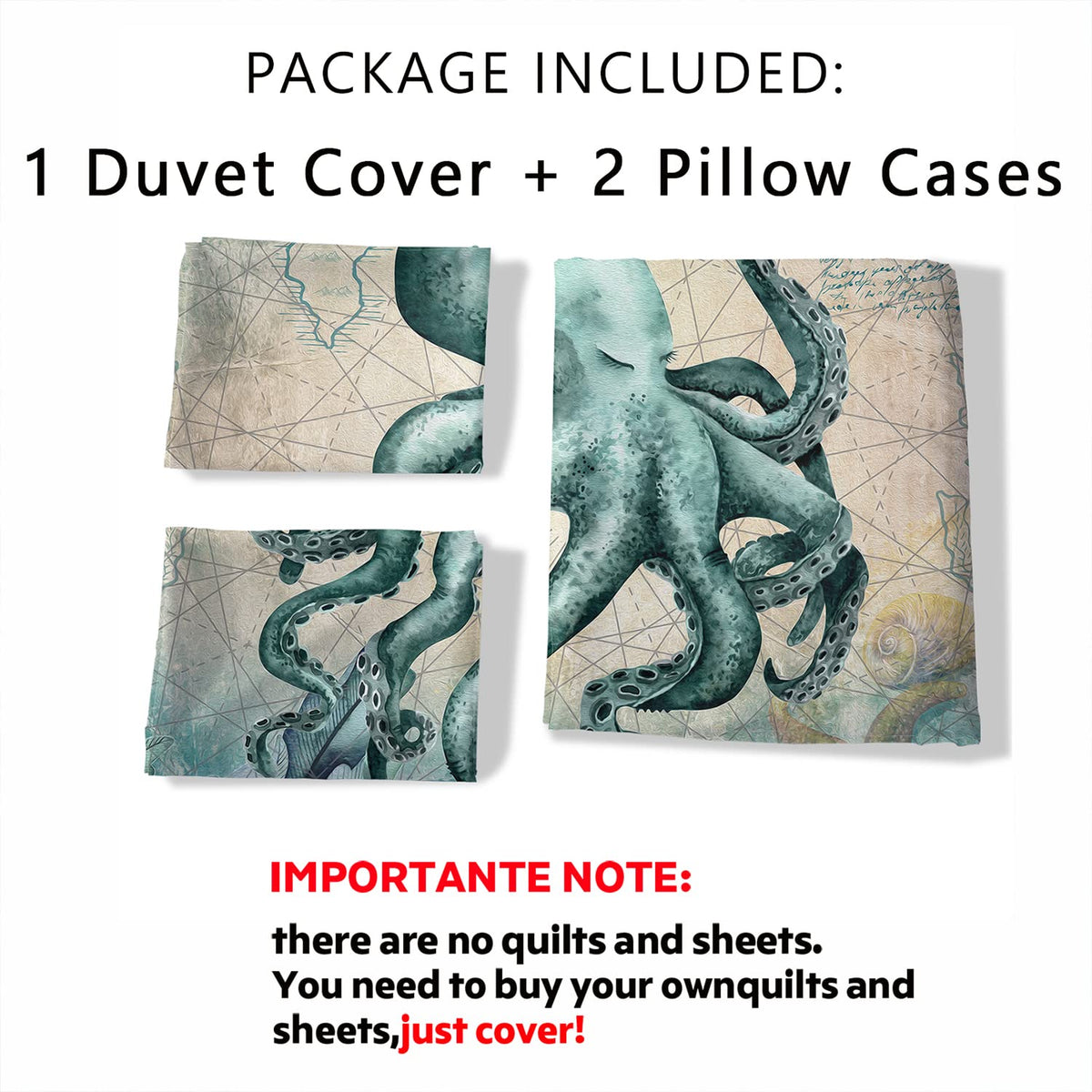 CVHOUSE Octopus Duvet Cover King Size,Sea Animal Mediterranean Style Design Bedding Set,Ocean Octopus Comforter Cover for Kids Teens,1 Duvet Cover 2 Pillowcases 3 Piece