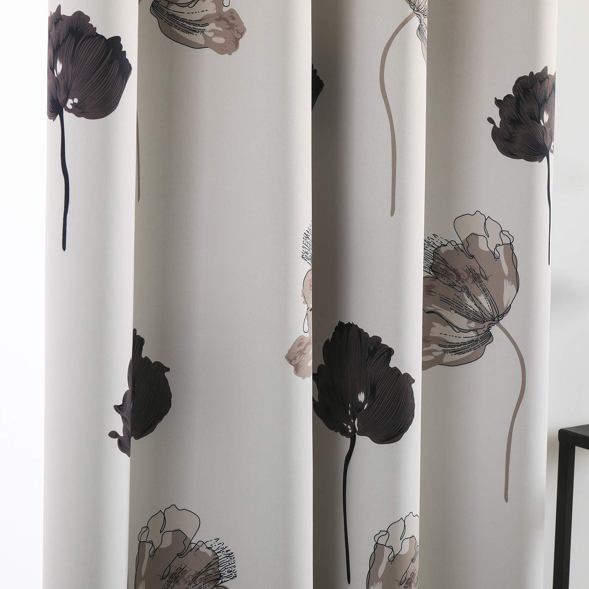 Taisier Home Floral Print Thermal Insulated Bedroom Heat Absorbing Room Darkening Energy Efficient Savings Living Room Window Curtain Grommet Panels, Set of 2, 52 W x 95 L, Black/Grey/Brown