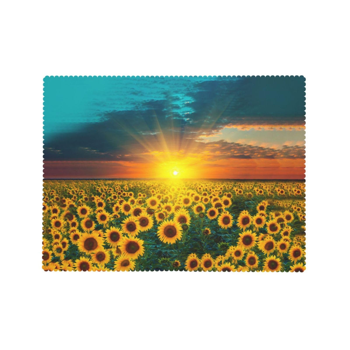 GOUROISE Sunflower Fields Rectangular Tablecloth, Sunset Sunrise 54x72 Inch Wavy Lace Border Polyester Table Cloth for Dining, Kitchen, Parties