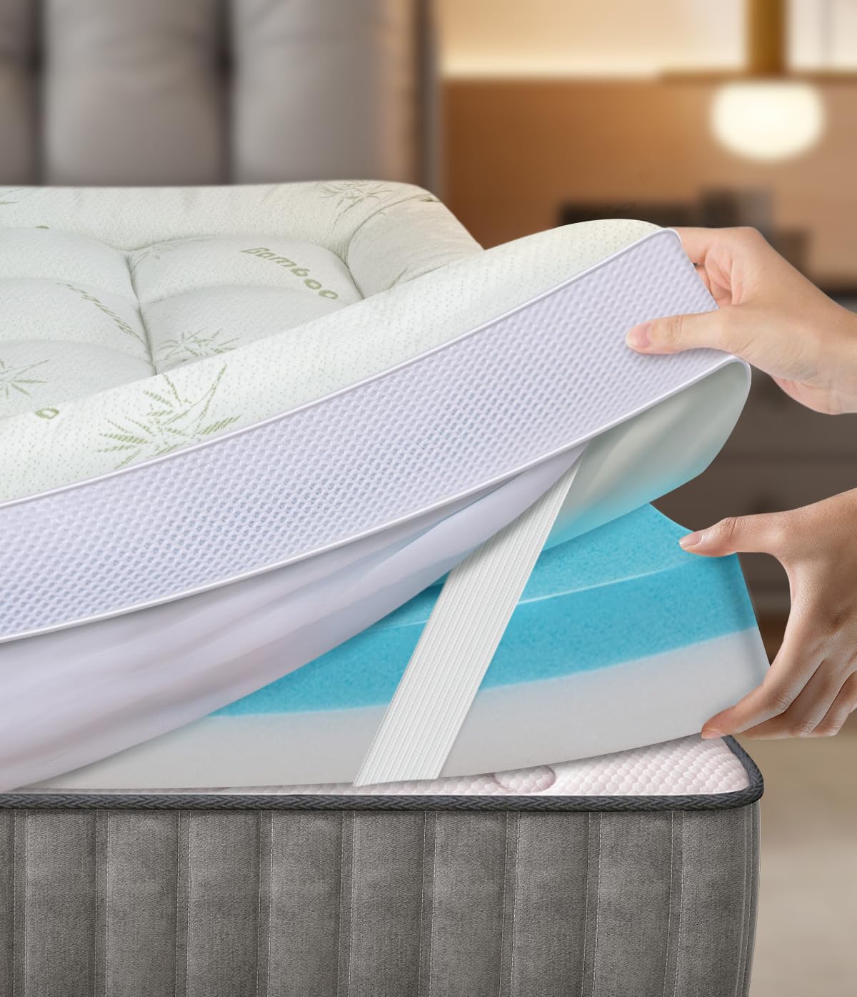 Fracho 4 Inch King Memory Foam Mattress Topper, Dual Layer Design with 2" Bamboo Rayon Pillow Top & 2" Cooling Gel Memory Foam, CertiPUR-US Certified Medium-Firm Bed Topper for Pressure Relief