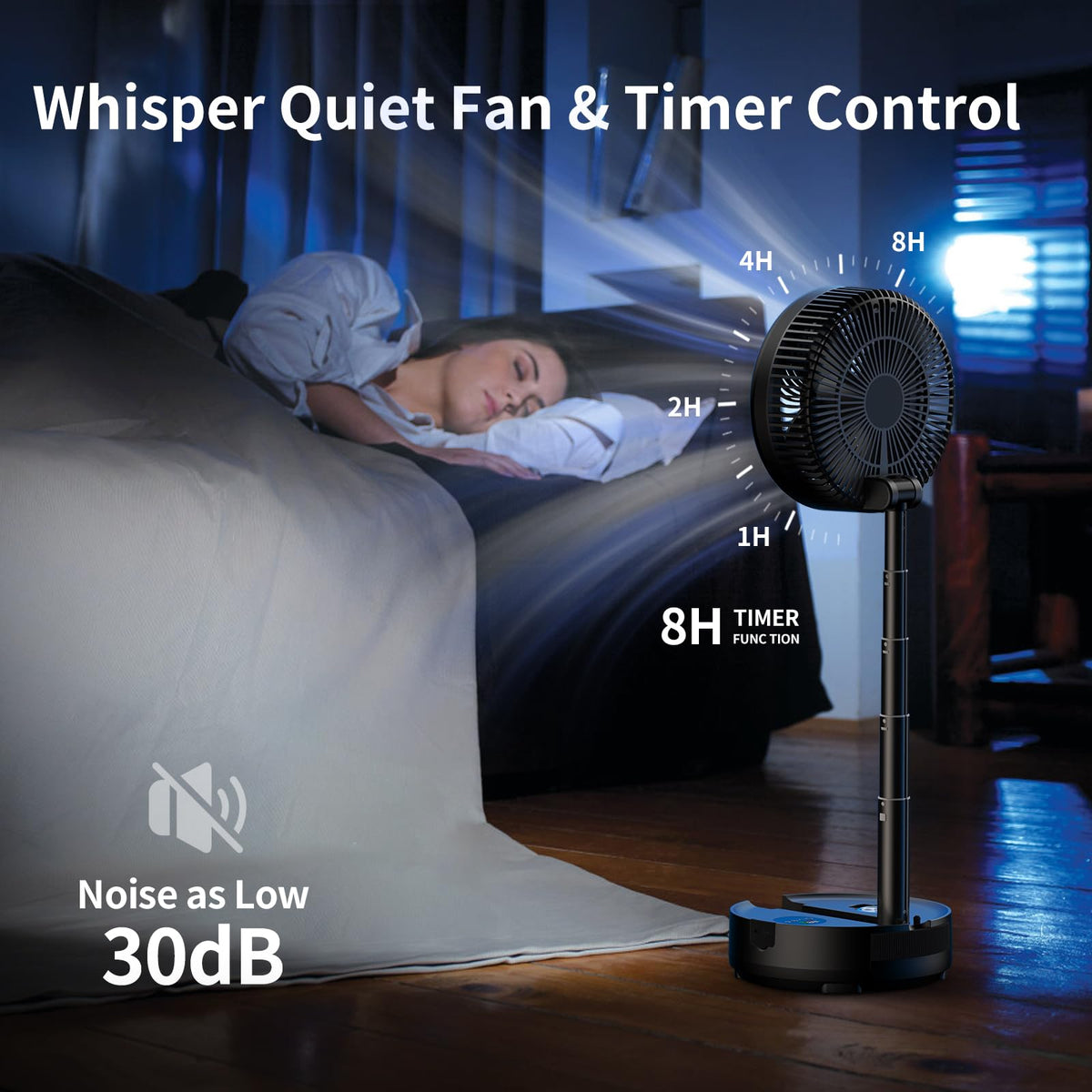 Socool 40000mAh Portable Fan Foldable Battery Rechargeable with 8 Speed & 106H, 90° Osciliating Floor Standing Fan Remote, Desk Fan with 8H Timer & LED Light for Home Outdoor Travel Camping
