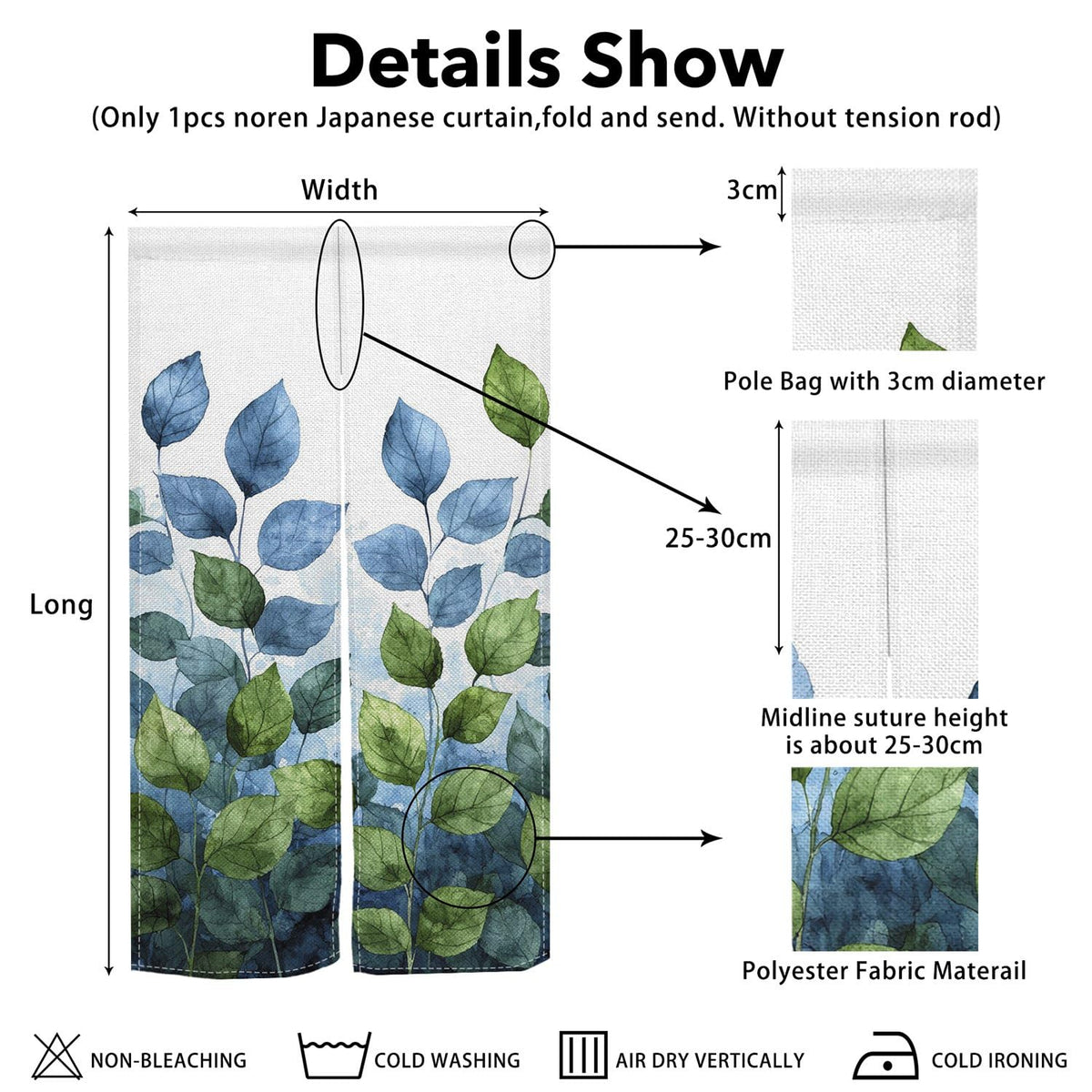 Leowefowa Long Style Japanese Noren Doorway Curtain Spring Summer Green Leaves Printed Door Curtain Tapestry Window Treatment for Hanging Bedroom Partition Kithchen Bathroom Home Decor, 33.5"x 70.9"