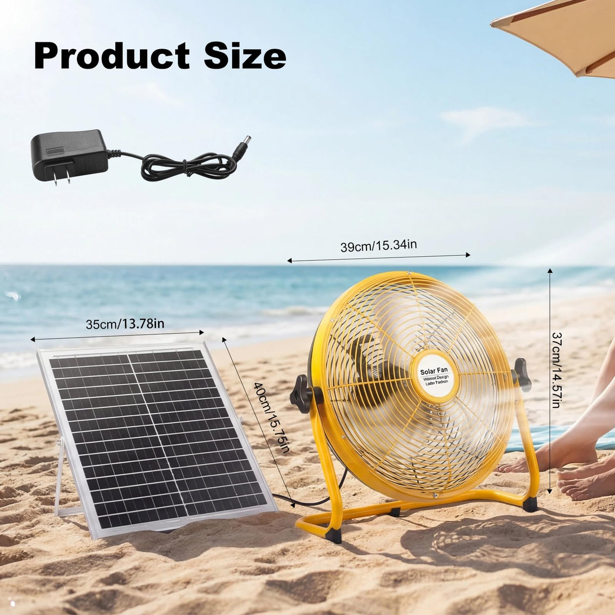 12'' Solar Powered Floor Fan Rechargeable, Long Lasting Portable Battery Operated Floor Fans with 12 Speeds, 20W Panel & AC Charging, 360° Tilt for Outdoor Camping, Chicken Coop, Garage (Yellow)