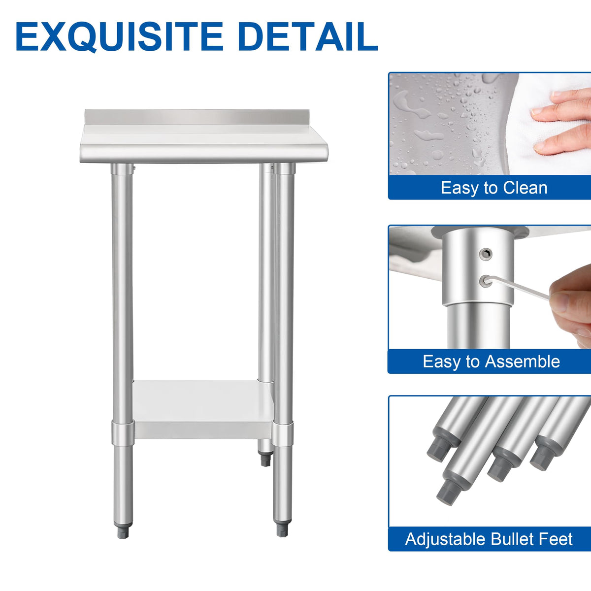 HARDURA Stainless Steel Table Prep & Work Table 24 x 72 Inches NSF Heavy Duty Commercial with Undershelf and Backsplash for Restaurant Kitchen Home and Hotel