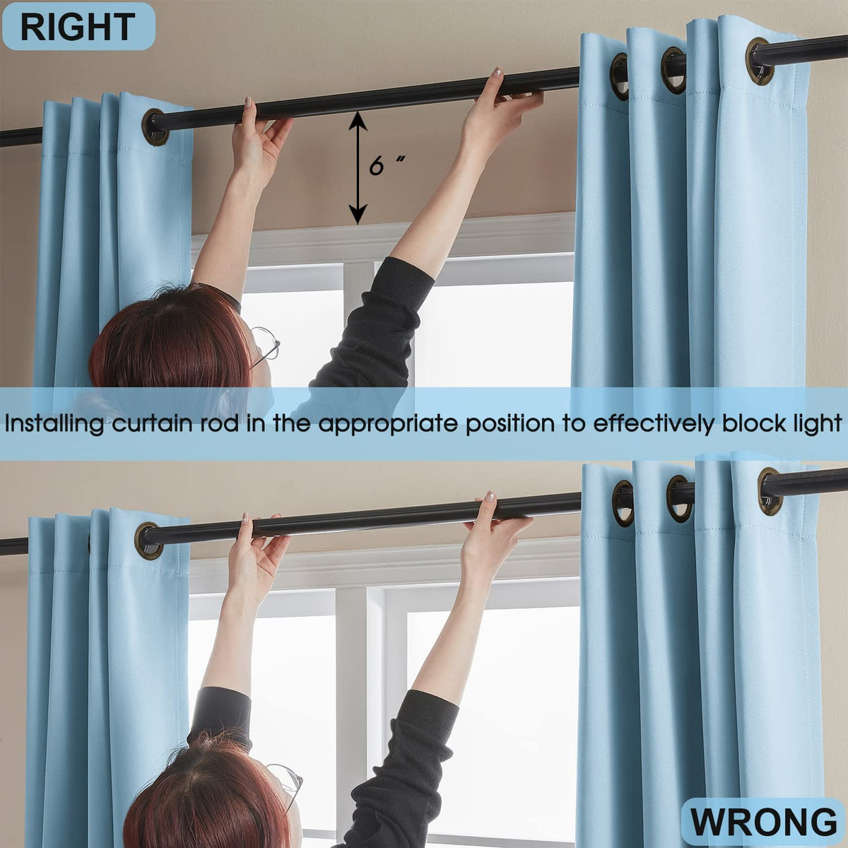 Rutterllow 100% Blackout Curtain Panels, Heat and Full Light Blocking Drapes with Grommets for Bedroom,Thermal Insulated Window Treatment Drapes for Living Room(Haze Blue,2Panels,52x63inch)