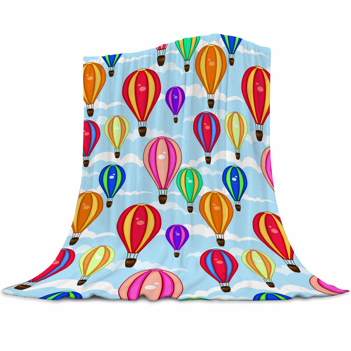 Cartoon Hot Air Balloon Blanket 60"x80" - Ultra Soft Flannel Throw for Adults & Kids - Playful Cloud & Balloon Print - Lightweight Plush Blanket for Bed, Sofa & Home Decorations