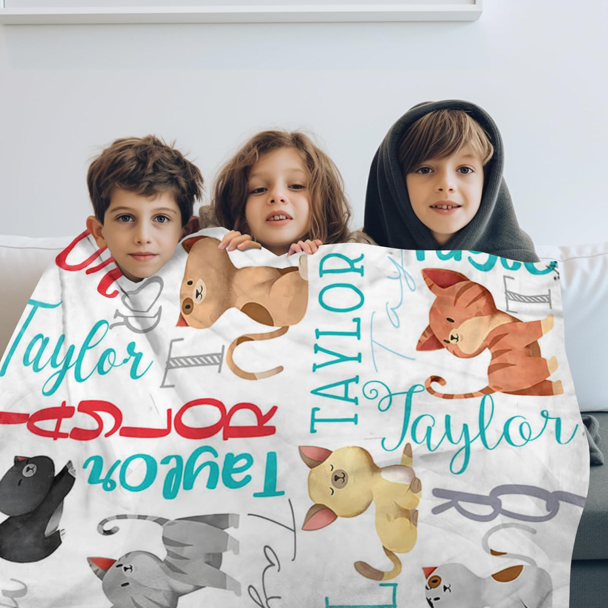 ZOTIMEF Custom Baby Blanket - Multi-Fonts Name with Cats Design - Personalized Flannel Blanket Soft Plush for Boys Girls Holidays Birthdays Gifts Color14