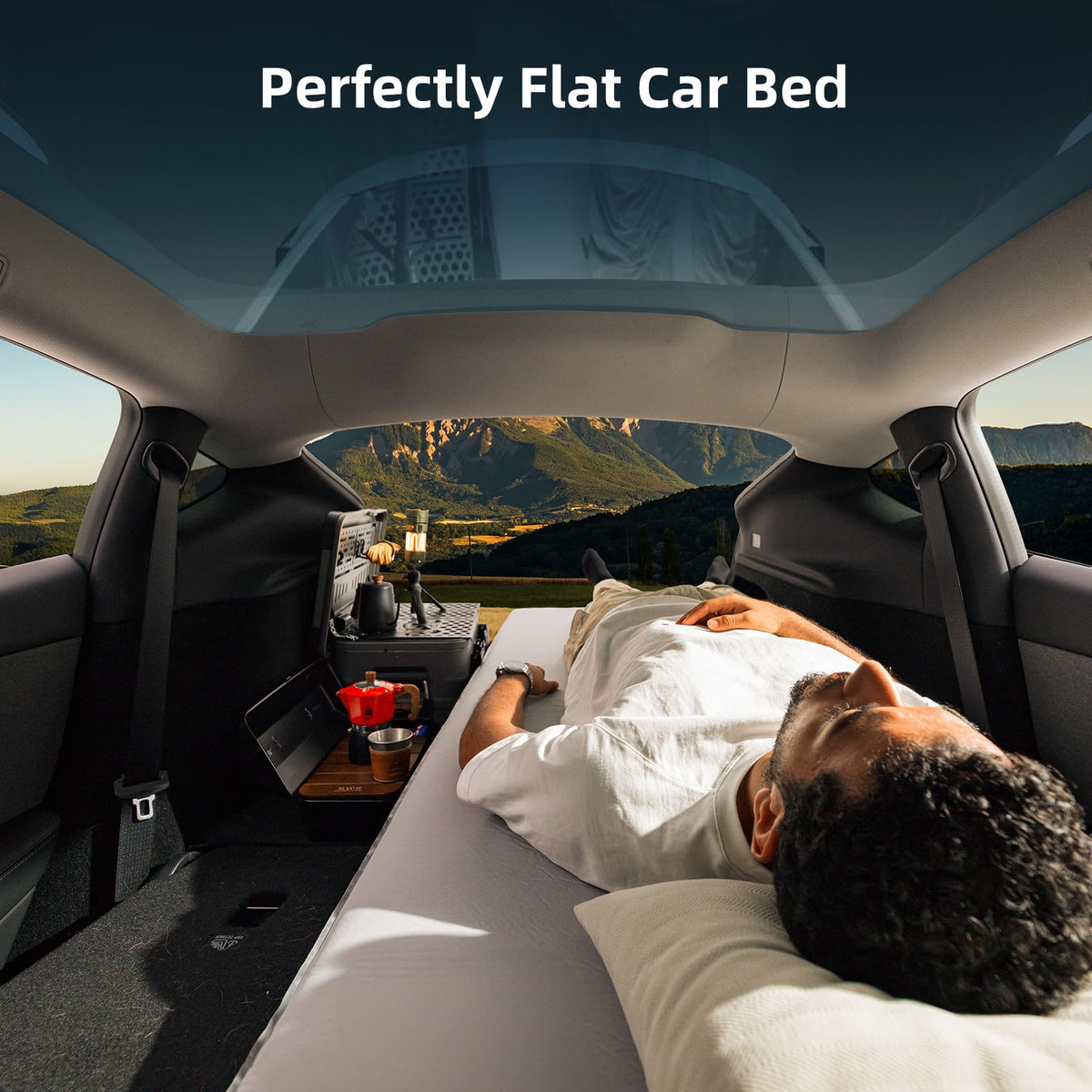 Havnby FlatCore Backseat Solo Mattress for Tesla Model Y, Wedge Design & 6.7-Inch Hybrid Support for Flat Car Bed, Portable Camping Mattress w/Built-in Pump for Campers, Hiking, Nap, Road Trip