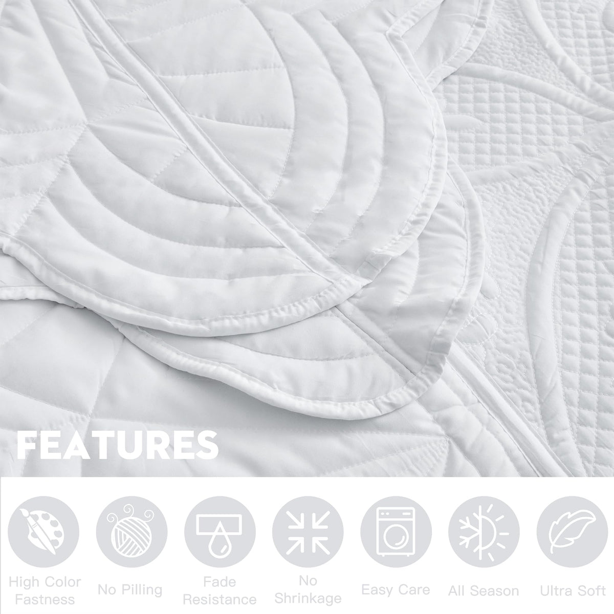 DaisyHuang Oversized Bedspread - Queen Size Bedding Cover - Modern & Contemporary Coverlet Set, Real Stitching, Reversible, Lightweight, 5 Piece, White