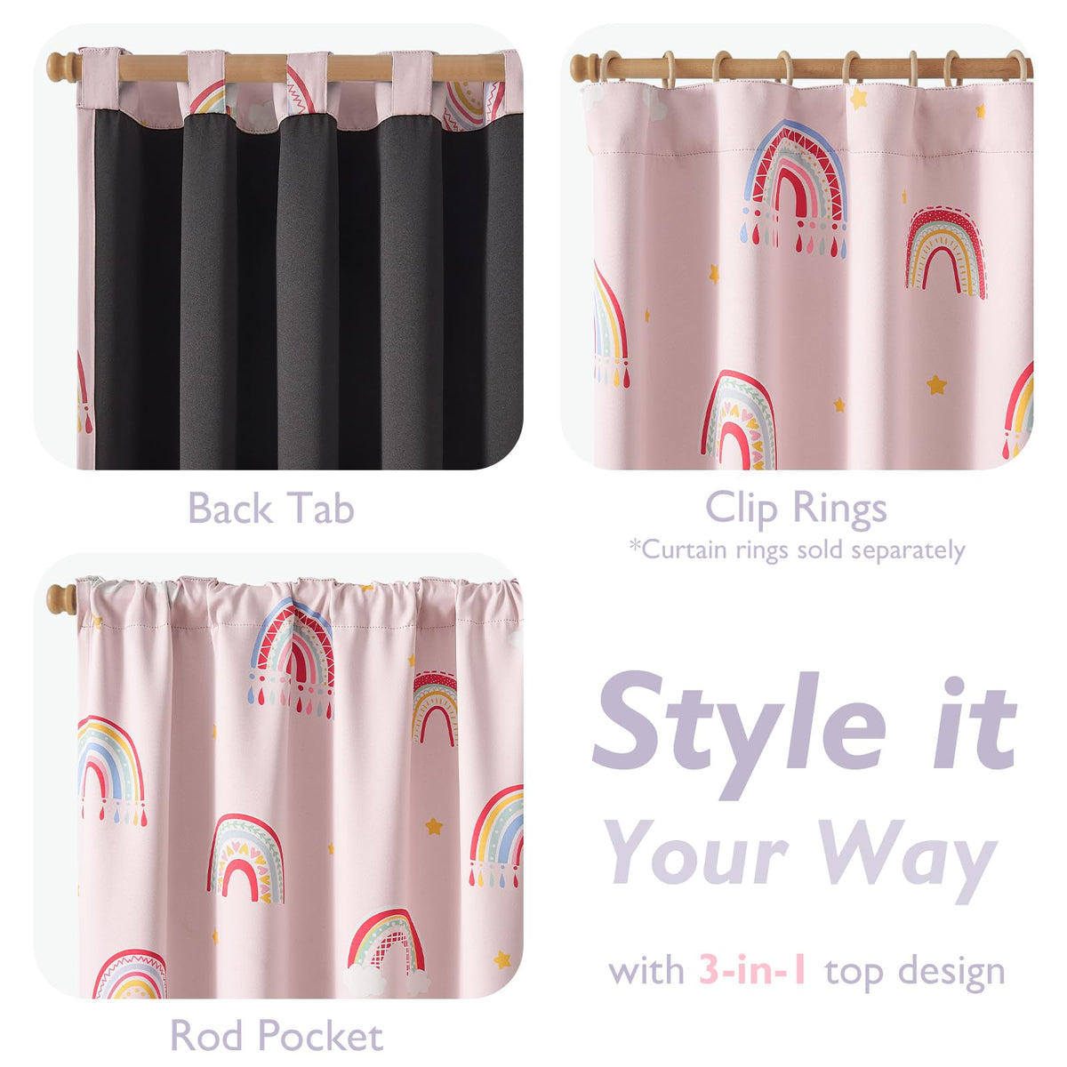 Vangao Blackout Curtains for Kids Bedroom Rainbow Pink Nursery Curtains 84 Inch Length Drapes for Teen Girls Thermal Insulated Room Darkening Boho Light Blocking for Living Room Set of 2