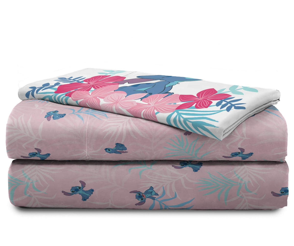 Jay Franco Kids Sheet Set with Fitted, Flat Sheets & Pillow Cover - Ultra-Soft Bedding with Pillowcase for Room Decor, Pink - Lilo & Stitch, 3 Piece Twin