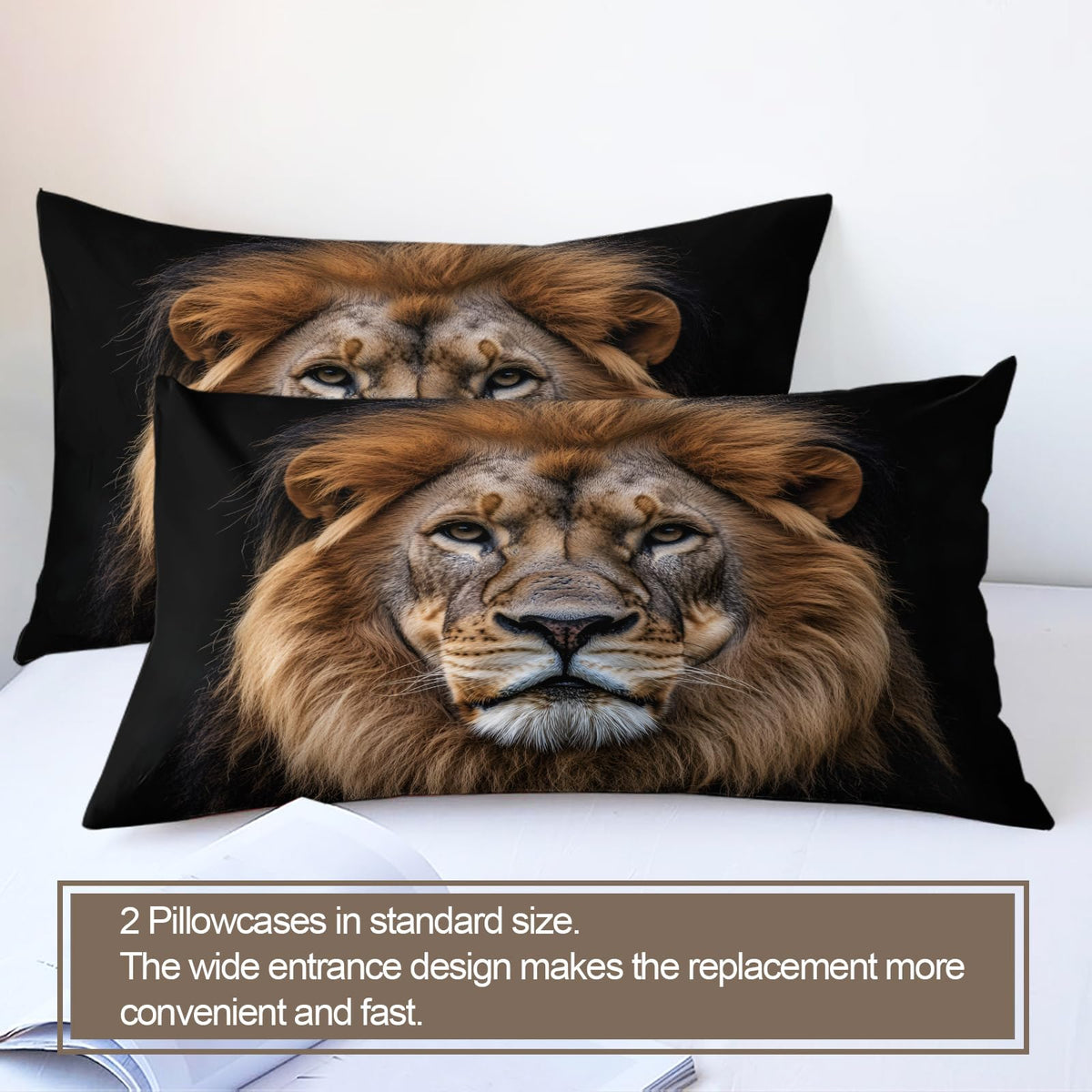 PAISUOQ Lion Duvet Cover, Animal Portraits Bedding & Duvet Cover King, African Lion Comforter Set with Zipper, 3 Pieces with 2 Pillowcases, Bedroom Decor & Gifts