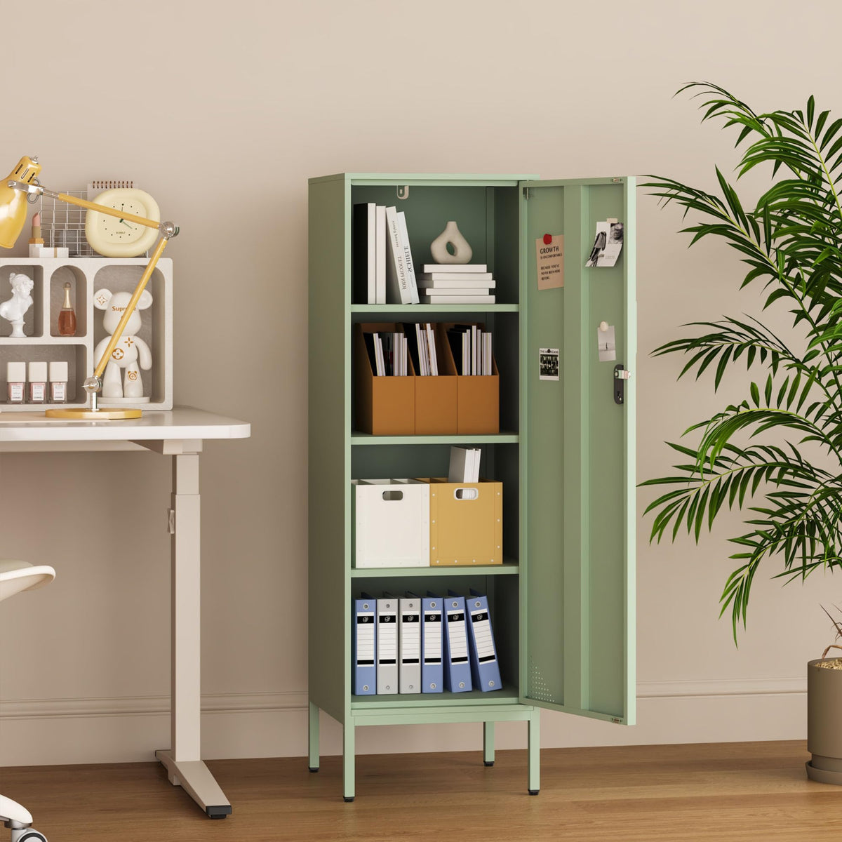Steehoom Metal Locker Storage Cabinet Lockable 4 Tier File Cabinet Steel Bathroom Cabinet Changing Room Locker for Home, Office, School, Gym, Garage (Green, 15.75" D x 15.75" W x 49.21" H)