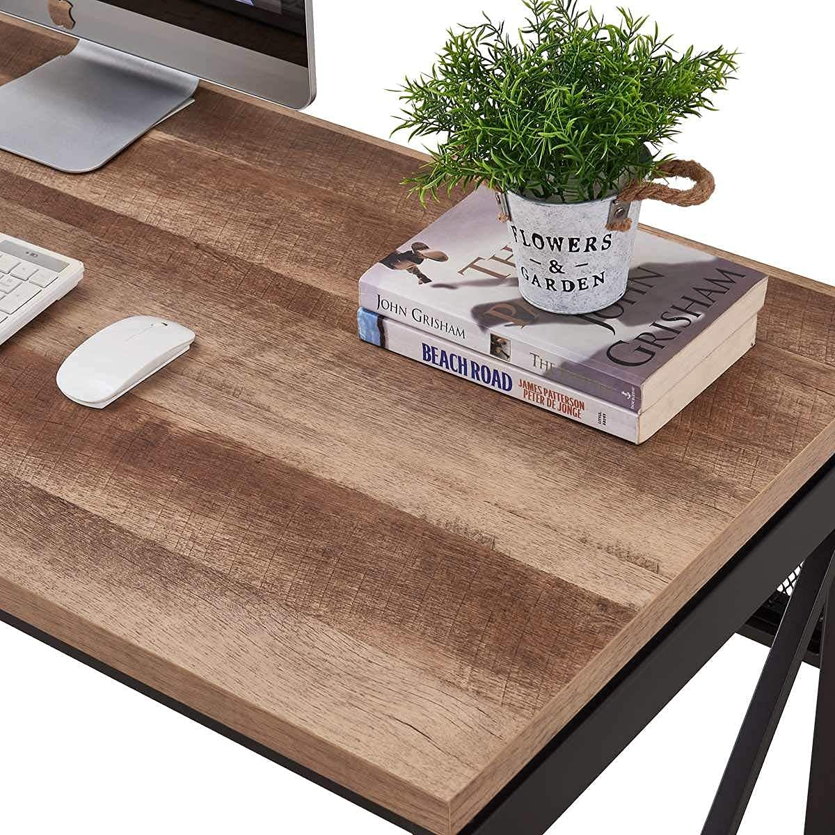 BON AUGURE Computer Desk for Home Office, Sturdy Office Desk, Wide Wood Metal Writing Table, Farmhouse Industrial Gaming Desks (60 Inch, Vintage Oak)