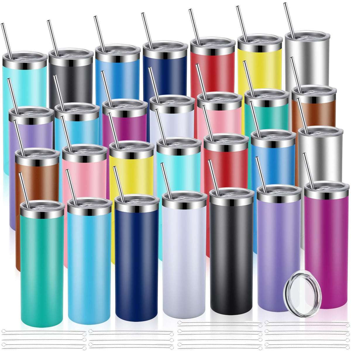 Remagr Skinny Tumblers Bulk 20 oz Stainless Steel with Lids and Straws Blank Slim Insulated Cup Double Layer Water Cups for Travel, DIY(Bright Color,28 Pcs)