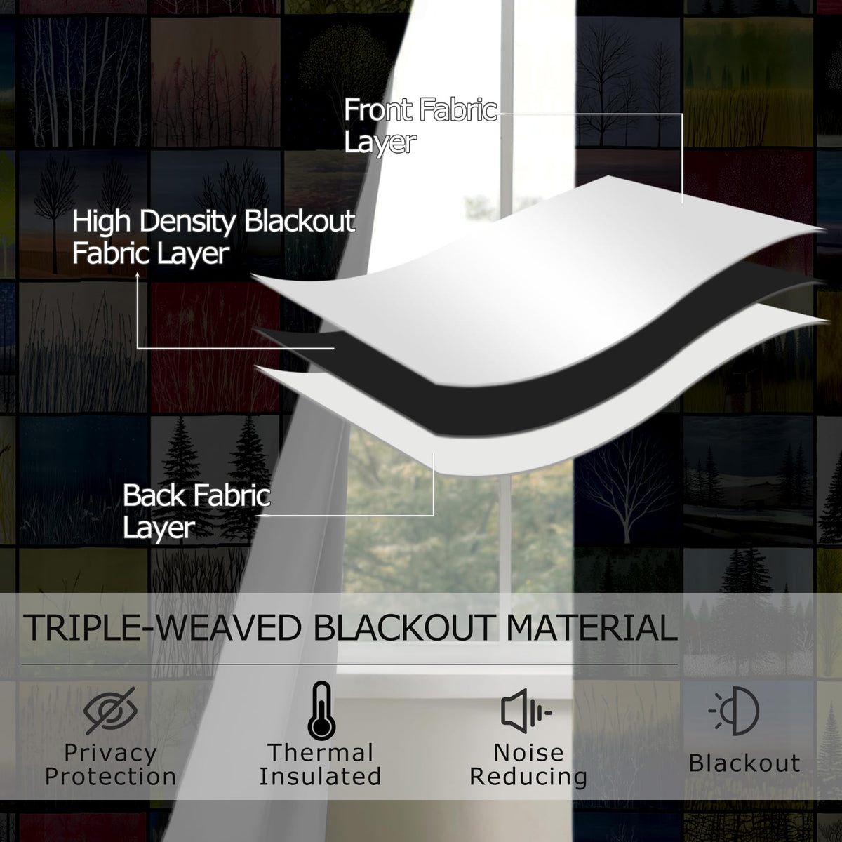 Solvivae Tree Blackout Curtains for Bedroom Living Room, Scenery Patchwork Patterned Window Treatments, Room Darkening Thermal Insulated Grommet Drapes, 54 Inch Curtains 2 Panel Set