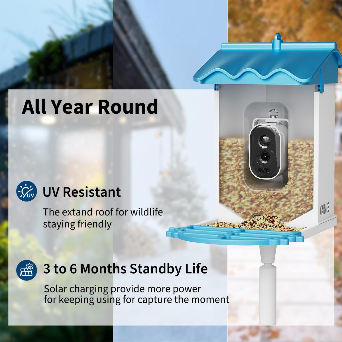 Smart Bird Feeder with Camera, 4K Ultra HD Live Video Wild Bird House with AI Recognition of 8000+ Species,Solar Powered Wireless Bird Camera,Squirrel Deterrent,Auto Capture,Ideal Gift for Bird Lovers