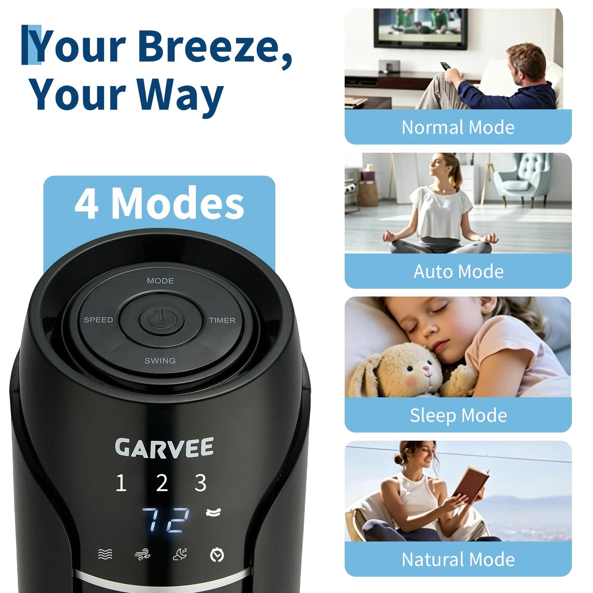 MilleLoom Tower Fan for Bedroom, Upgraded DC Motor | 18ft/s Wind Speed | 56dB Quiet Floor Fan for Bedroom | 60° Oscillating Standing Fan with Remote & Touch Screen | 3 Speeds, 4 Modes