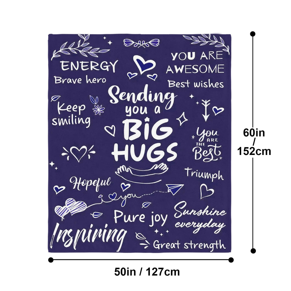 Wajade Get Well Gifts for Women Men After Surgery Hug Inspirational Blanket for Woman Thinking of You Gifts Healing Blanket Cancer Care Sympathy Gifts for Women Men Navy Blue 50"x60"