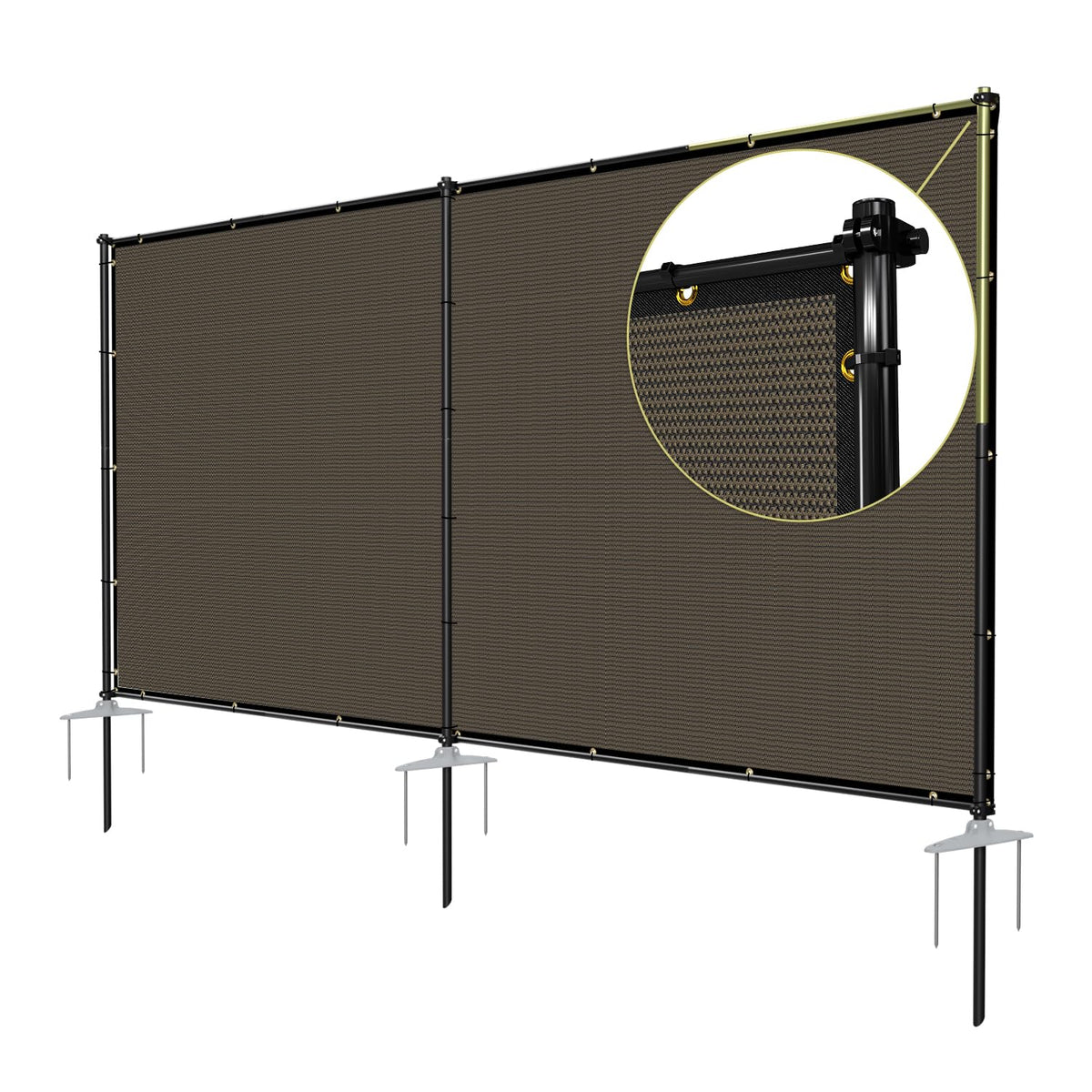 TANG 5'x12' Outdoor Privacy Screen FreeStanding, 220GSM Mesh Fencing with Poles Stakes, Privacy Fence Panels for Outside, Temporary Dog Fences for Garden Patio, Brown