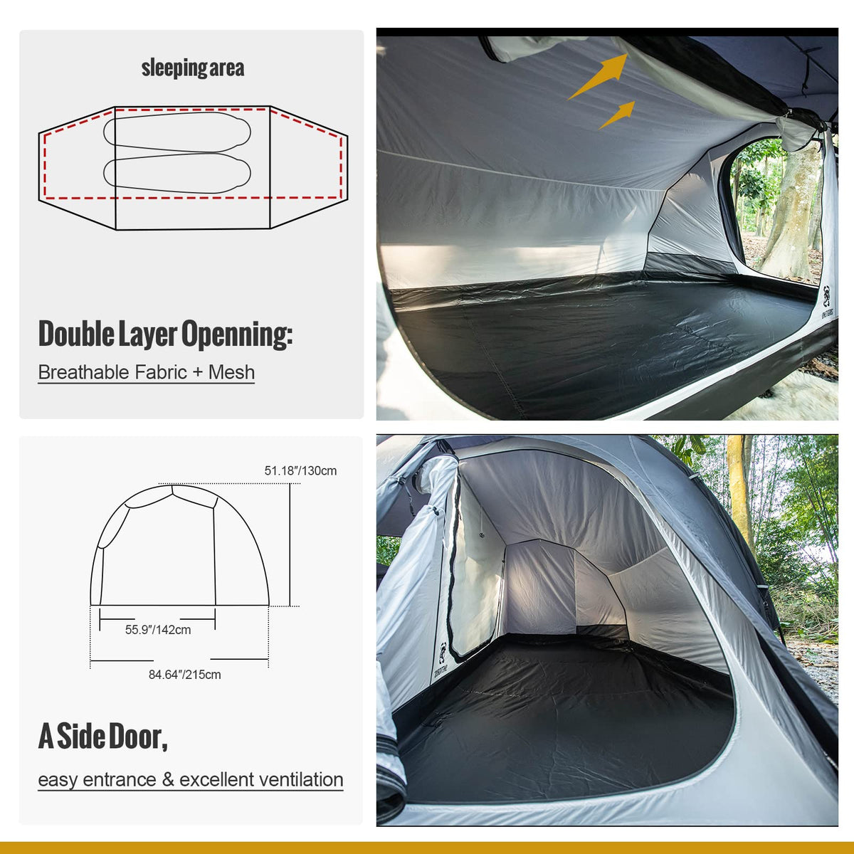 OneTigris COMETA Camping Tent, Detachable Inner Mesh Tent & Portable Carry Bag Included, Easy Setup, Waterproof Windproof Tunnel Tent for Outdoors Camping Canoeing Beach Travel Picnic (Black)