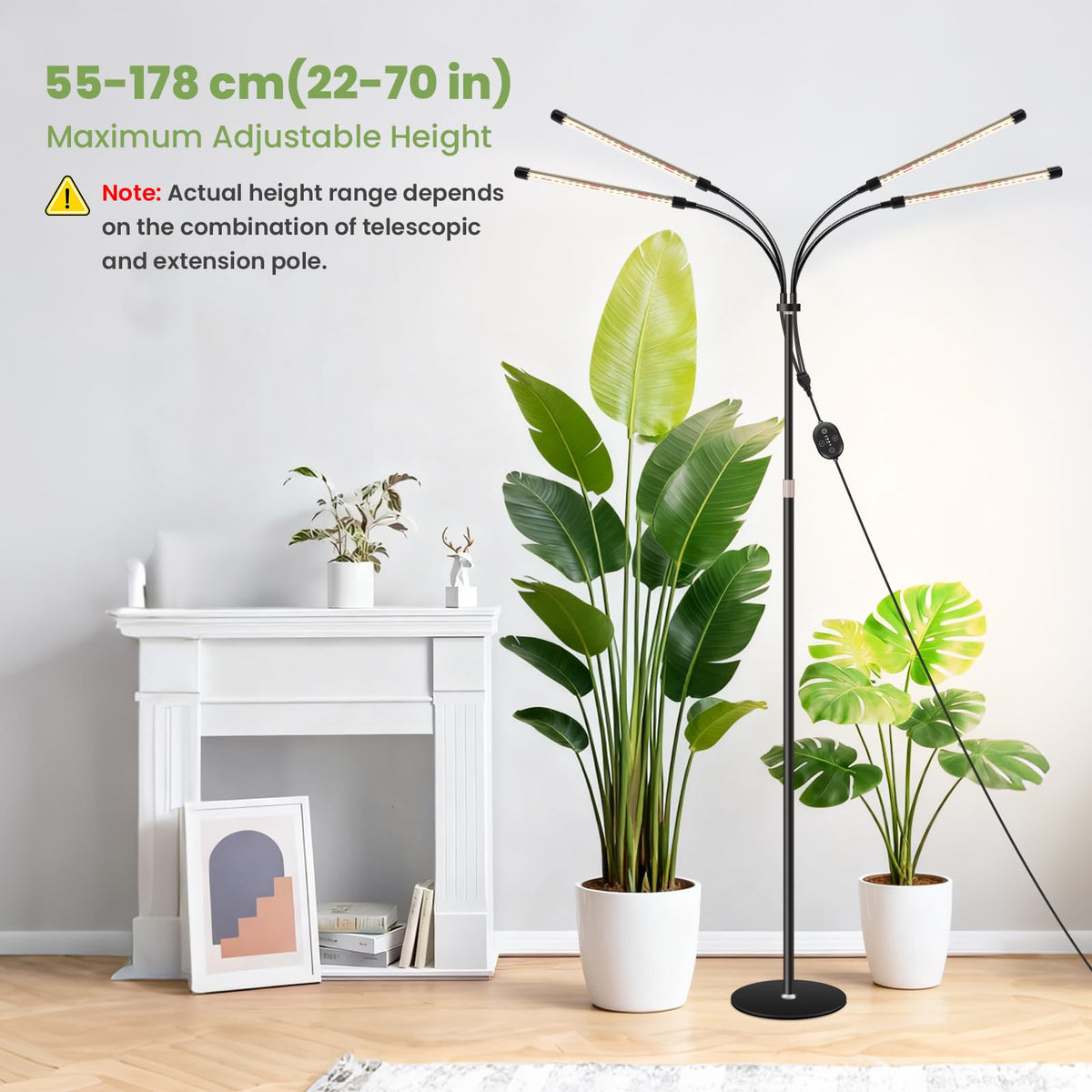 SENCHIKER Floor Plant Grow Light 12V, 660nm-Enhanced Full Spectrum, LED Grow Lamp with Timer & Dimmable, High PPFD 320 µmol/s/m²@6in, 20W Plant Light for Indoor Growing, E20-B
