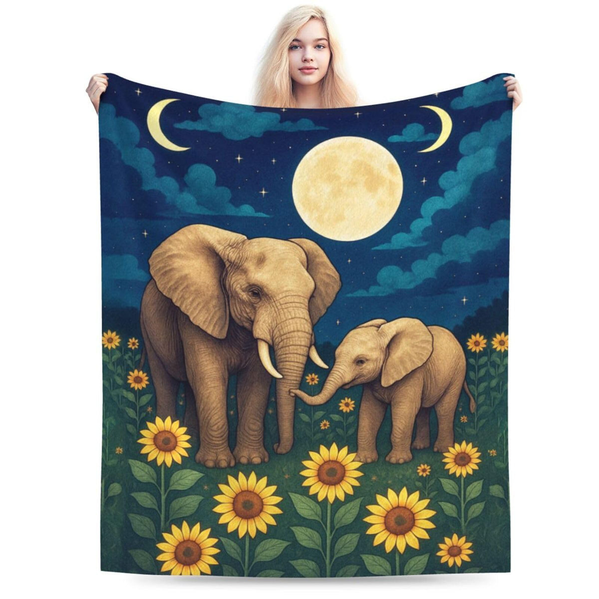 Elephant Blanket Cute Elephant Sunflower Throw Blanket Soft Warm Cozy Fleece Fuzzy Plush Stuff Animal Bedding Toddler Nursery Baby Blankets Gifts for Boys Girls Kids Adult Men Women 40"X50"