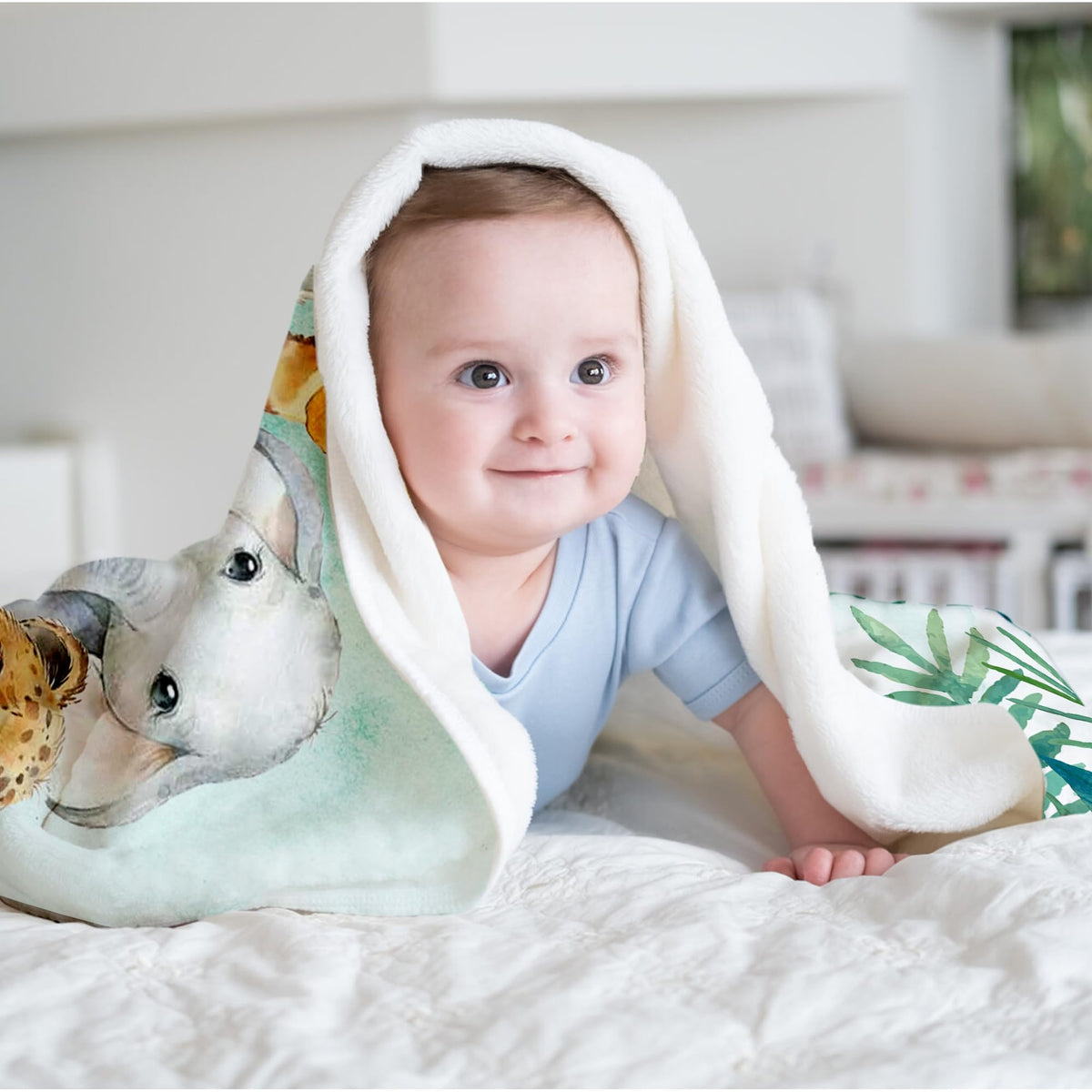 MAIWELL Personalized Baby Girl Boy Blanket with Name, Custom Animals Kids Name Blankets for Girls Boys, Customized Newborn Receiving Blankets, Baby Shower Christmas Birthday Gifts