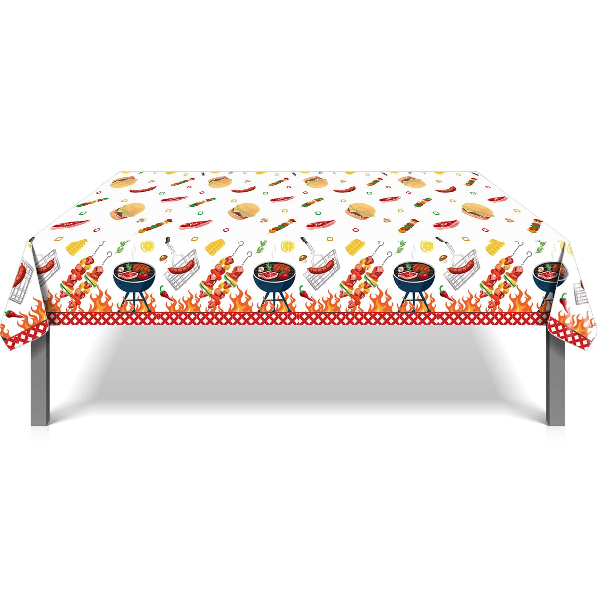 CC HOME 1 Pieces BBQ Party Plastic Tablecloth 54 x 87 Inch Long Table Cover, Hamburger BarbecueTeppanyaki Wedding Baby Shower Party Holiday Dinner Picnic or Tablecloth for Kitchen Event Use