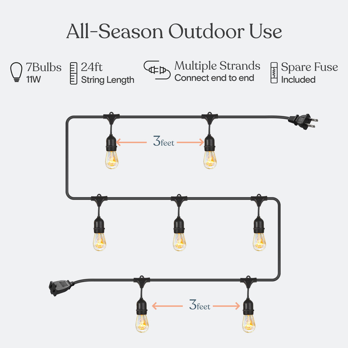 Brightech Bundle Ambience Pro Incandescent Outdoor String Lights - Commercial Grade Waterproof Patio Lights with 24Ft + 4-Pack 10FT String Light Poles