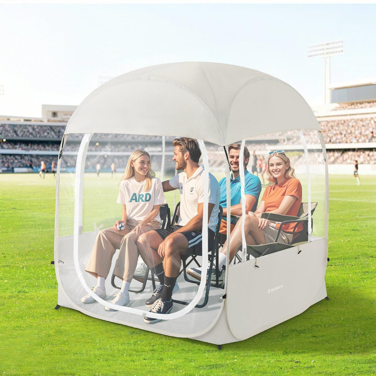 Raynesys Sports Tent, Portable & Foldable Pop Up Tents Shelter for 1-4 Person, Instant Weather Proof Clear View Bubble Tent with Carry Bag for Watching Sports Events, Camping, Fishing, Beige