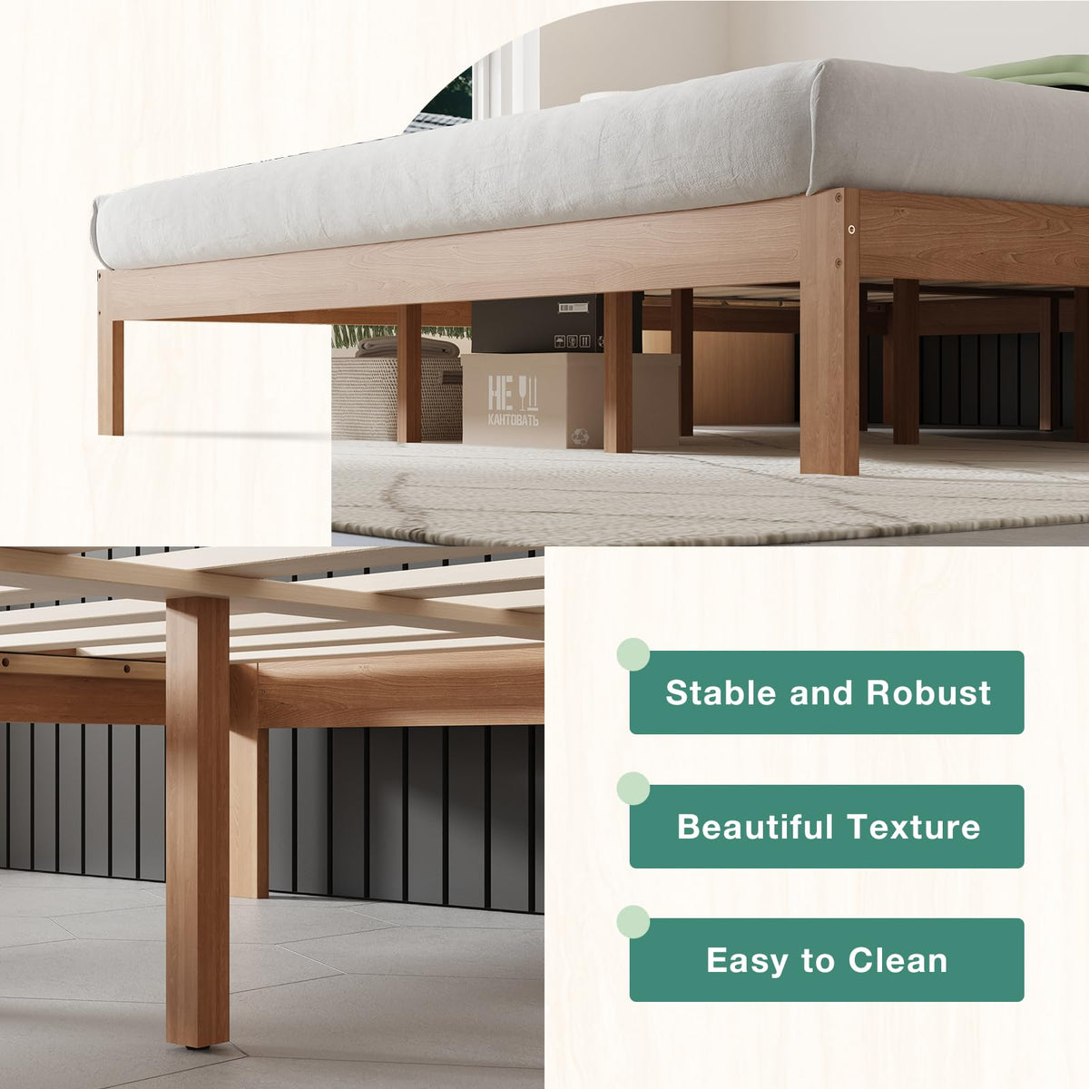 Novilla 12 Inch Wooden King Size Bed Frame, Classic Solid Wood Platform Bed Frame King Size, Sturdy Wood Slat Support, No Box Spring Needed, Easy Assembly