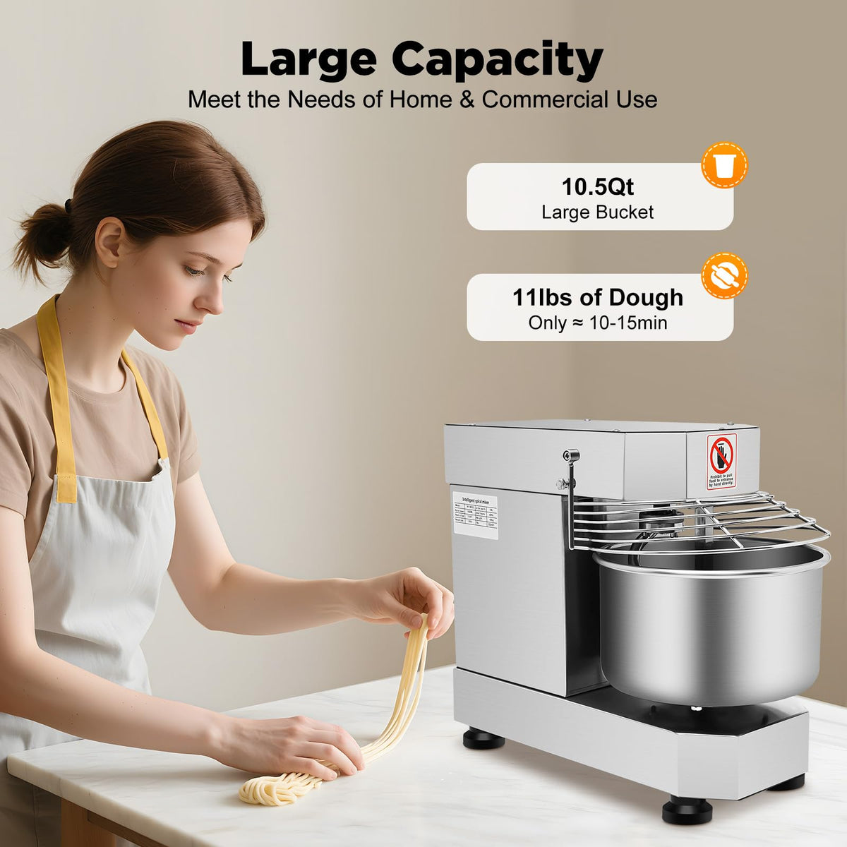 CUBELLIN 10L/2.6 Gal Commercial Spiral Mixer 750W Electric Dough Mixer Speed Adjustable Stainless Steel Dough Kneading Machine for Dough, Salad, Cream