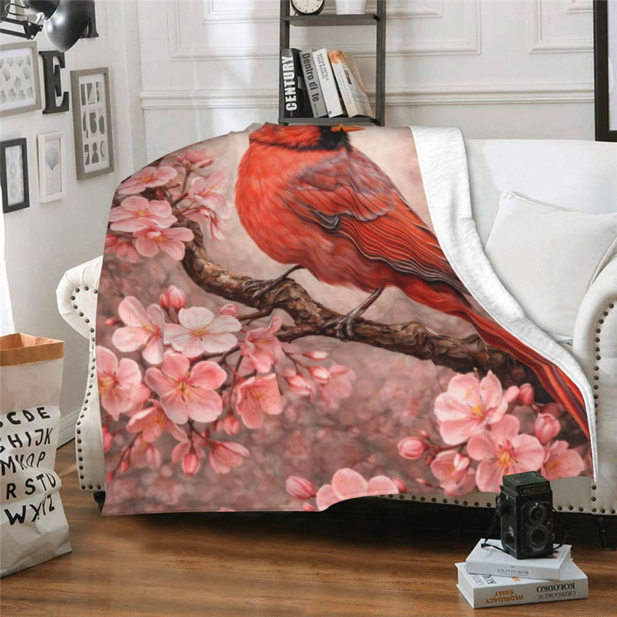 Qycazzw Cardinal Blanket Gifts for Women Kids, Bird Floral Flannel Blankets, Warm Cozy Soft Throw for Bedroom, Camping, Couch, Decor 50x60 in
