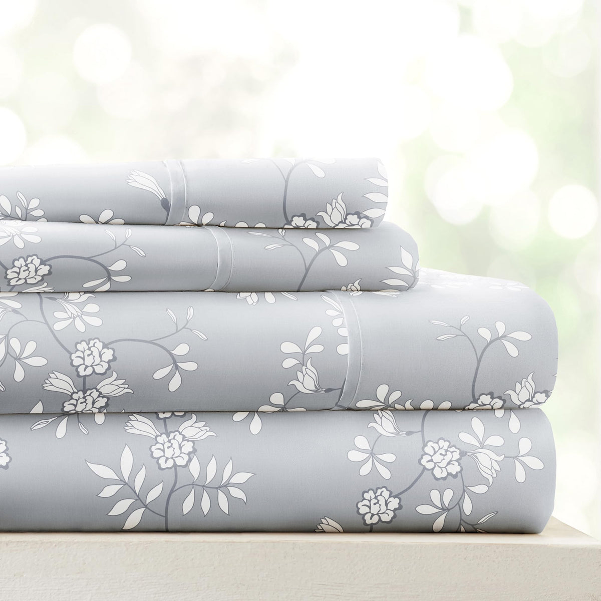 Linen Market Patterned Microfiber King Sheet Set 4 Piece – Oeko-TEX Certified Ultra Soft & Wrinkle-Free - 16" Deep Pocket Sheets - Easy Care King Size - Trellis Vine Light Gray