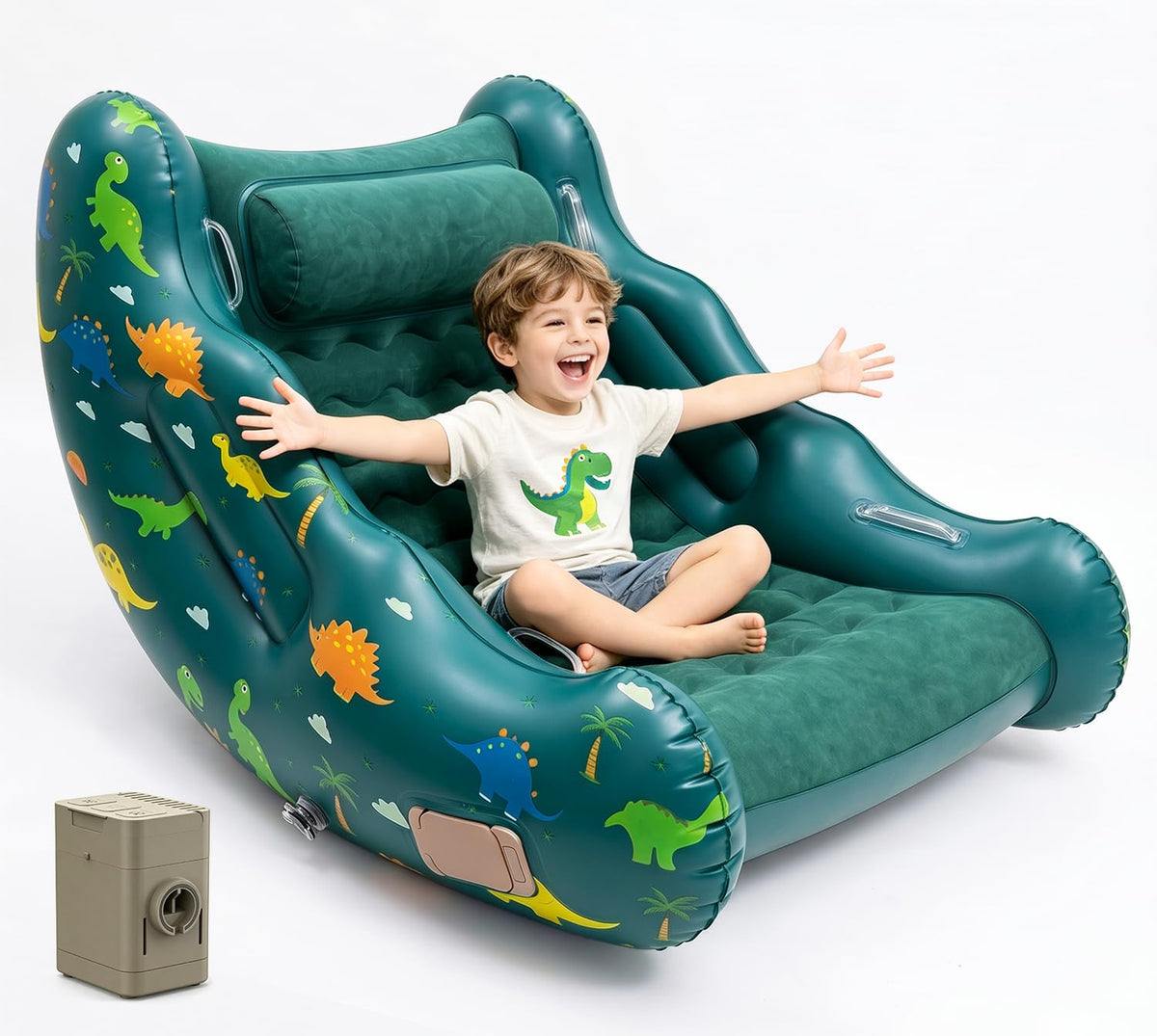 Toys for 3-12 Year Old Boys Girls, Dinosaur Inflatable Rocking Chair for Kids with 1-Click Fast Auto-Inflation, 3 4 5 6 7+ Year Old Boy Girl Birthday Gifts, Indoor Outdoor Dino Toys for Kid Ages 4-8