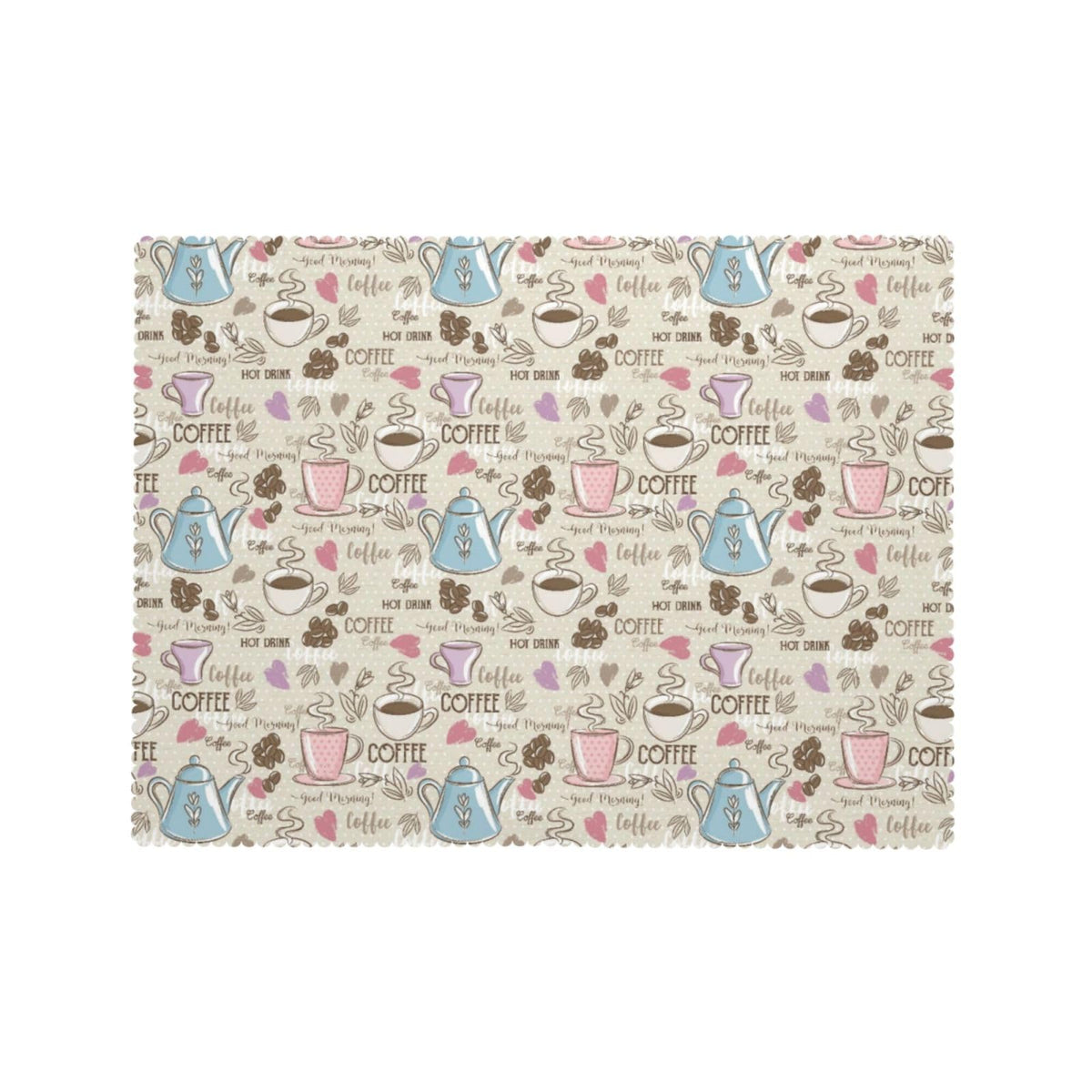 LALIMEYA Coffee Print Tablecloth Beans Polka Dot Rectangle Table Cloth Colorful Tea Cup Heart Doodles Themed Washable Table Cover with Wavy Edging Suitable for Party Dinner 54×72 Inch