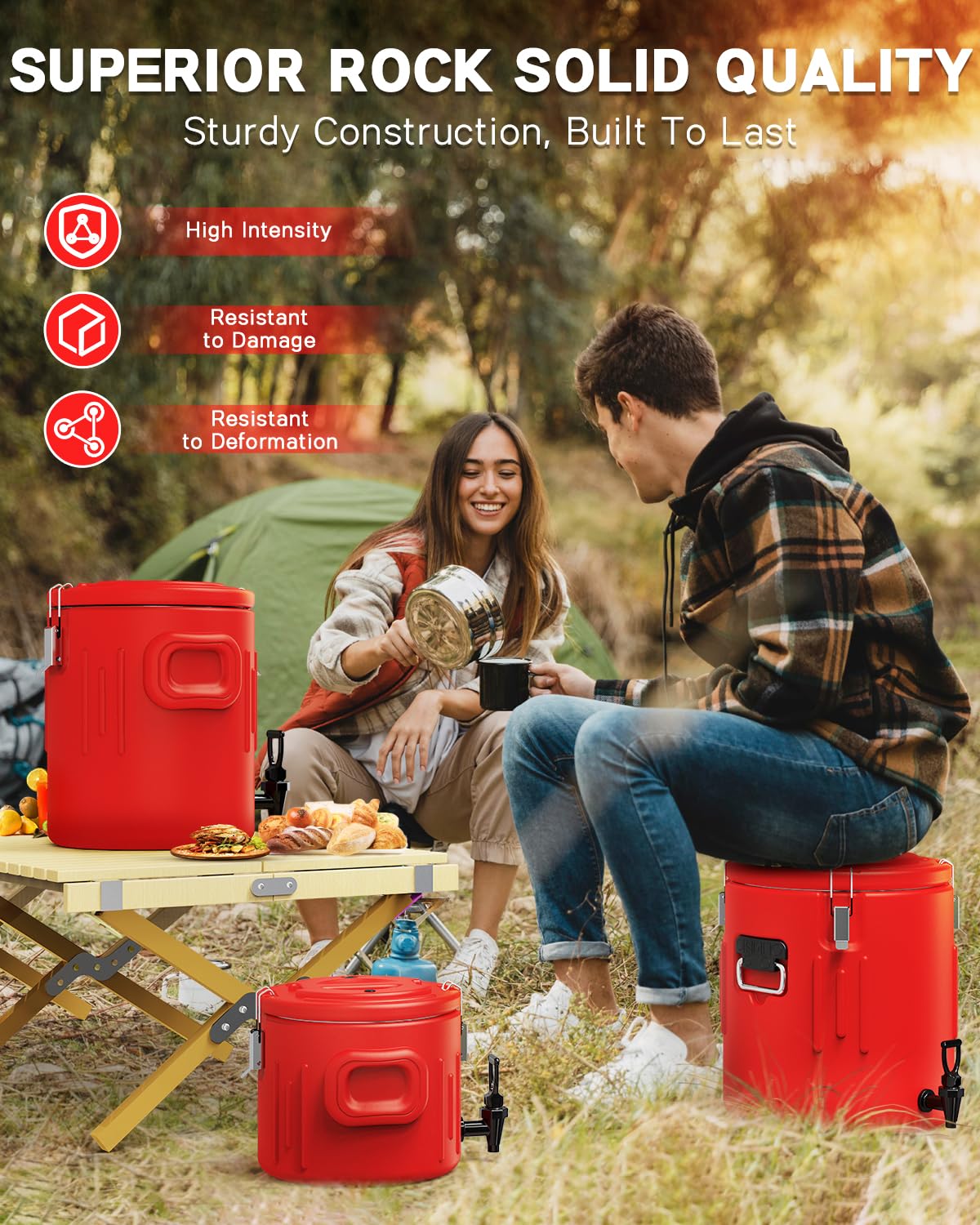 Insulated Beverage Dispenser 6.5 Gallon, Hot Drink Dispenser with Stainless Steel Interior & Spout, Cold & Hot Water Dispenser, Portable Water Cooler, Outdoors Water Jug for Camping Party Sports,N4
